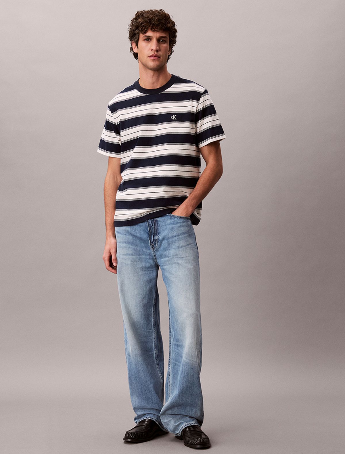캘빈클라인 진(CALVIN KLEIN JEANS) 이지 저지 스트라이프 크루넥 반팔 티셔츠 4RG226G CEF