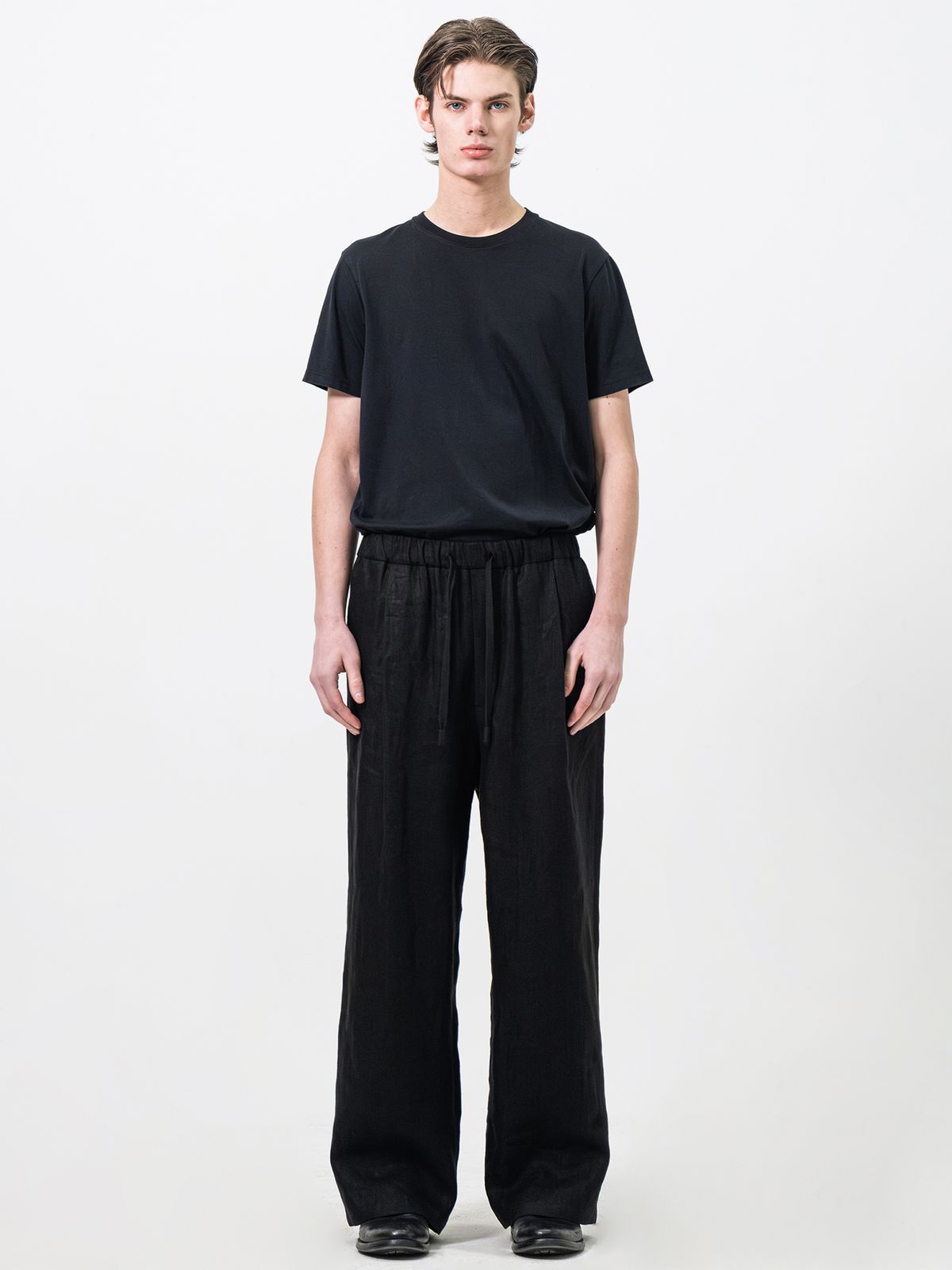 포커페이스(POKERFACE) LINEN HERRINGBONE BANDING PANTS BLACK