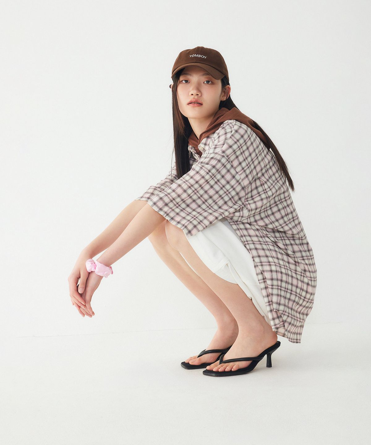 스튜디오 톰보이(STUDIO TOMBOY) 오버핏 체크 반팔 셔츠_핑크 9176221989