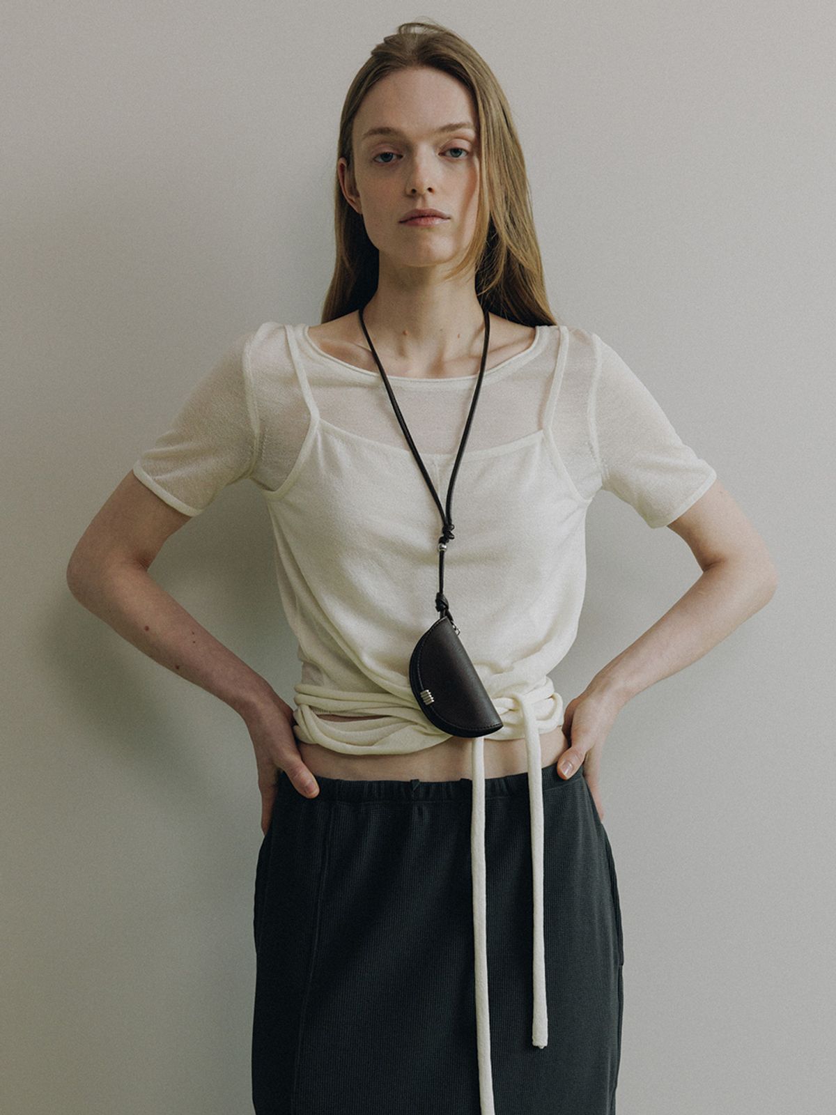 루에브르(LOEUVRE) Bustier-Layered Tie-Waist Knit Pullover SK6MP745_2color