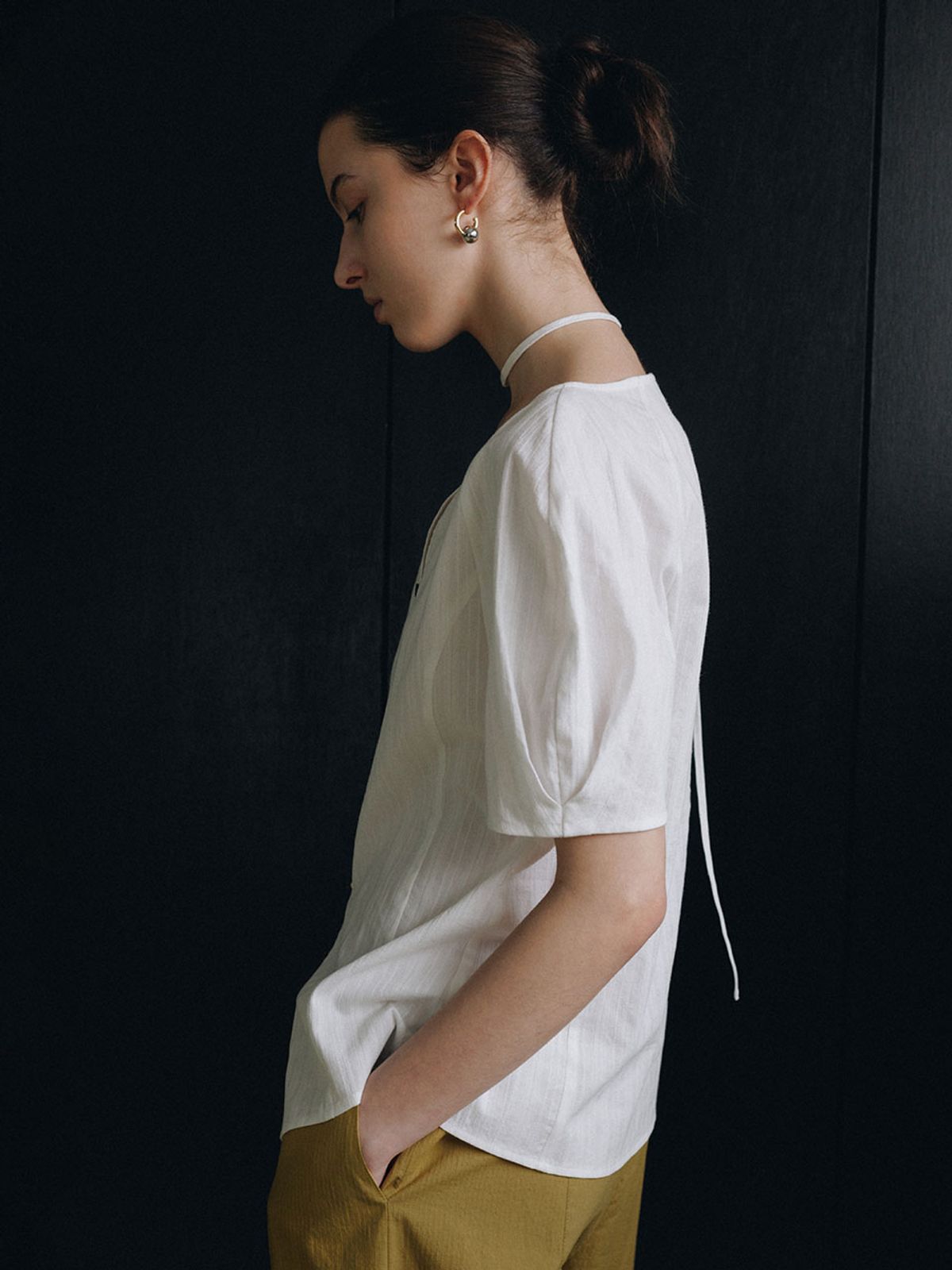 루에브르(LOEUVRE) Tuck Half-Sleeve Boatneck Blouse SW6MB790_2color