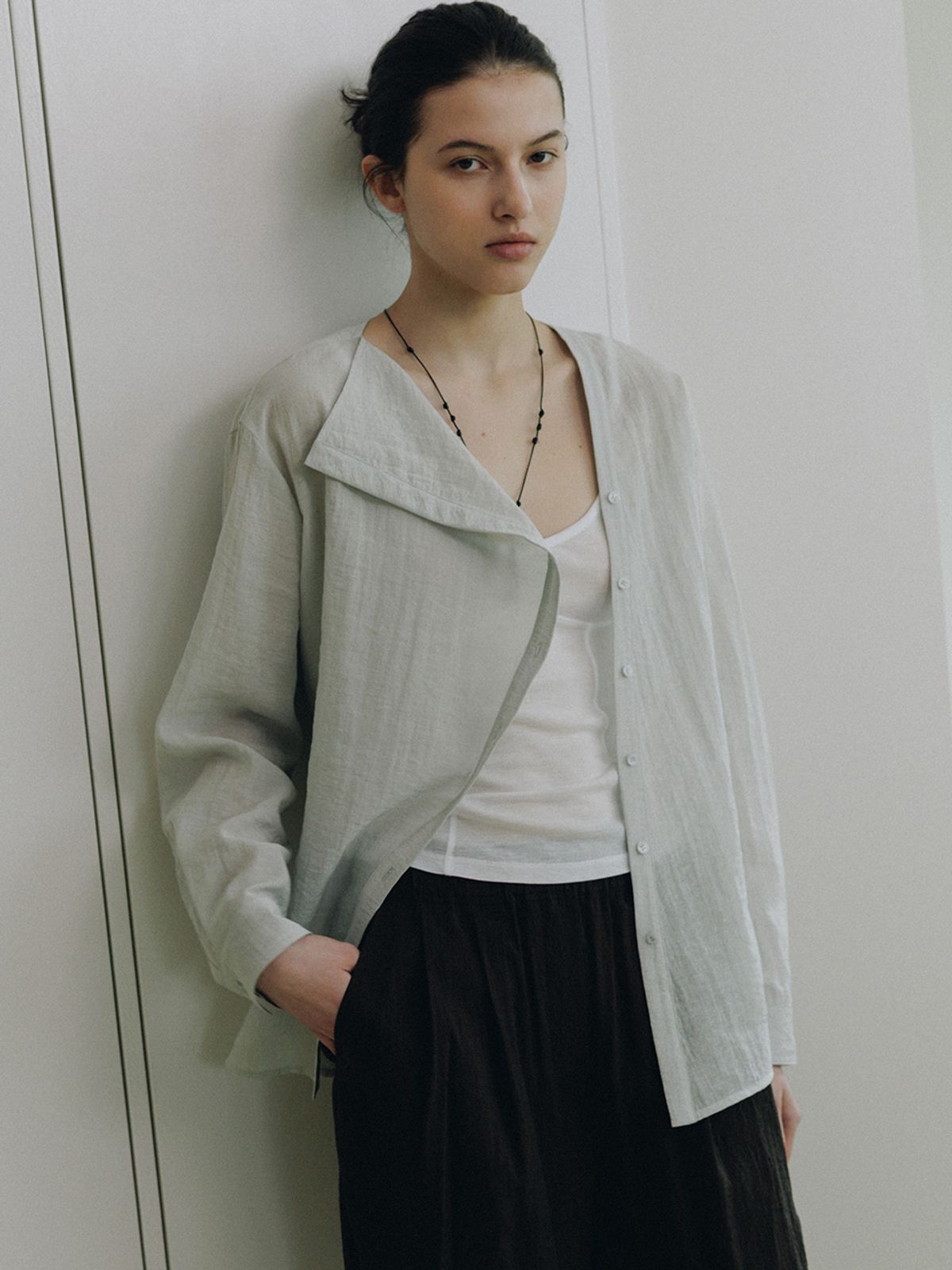 루에브르(LOEUVRE) Asymmetric Placket Belted Shirt SW6MB725_2color