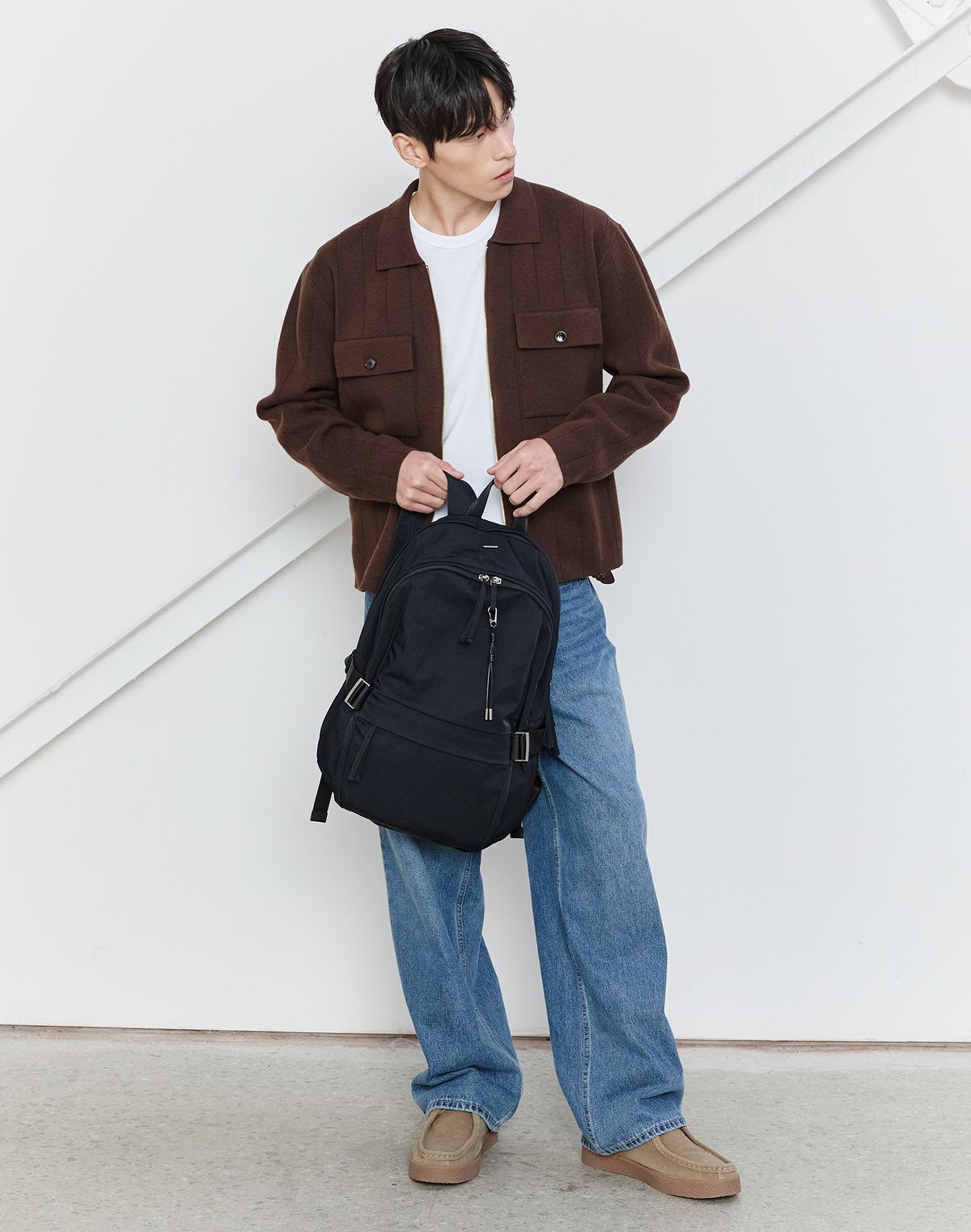 질스튜어트 맨 액세서리(JILLSTUART MEN ACC) [FLUI][플루이]탈부착 참장식 나일론 블랙 백팩 JUBA6F101BK