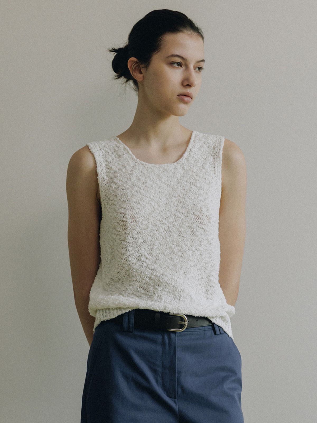 루에브르(LOEUVRE) Pure Cotton Soft Textured Knit Sleeveless Top SK6MP740_2color