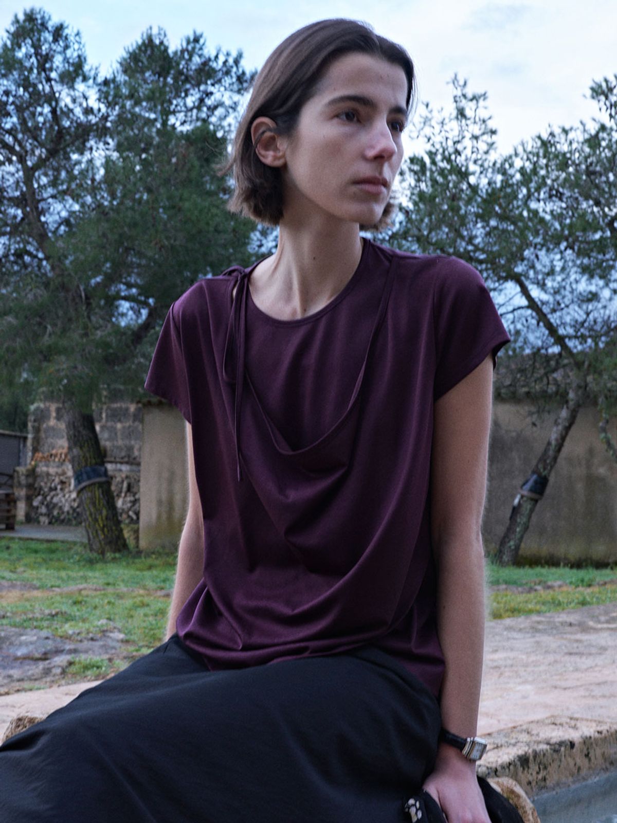 루에브르(LOEUVRE) Cowl-Neck Draped Jersey Top SW6ME759_2color