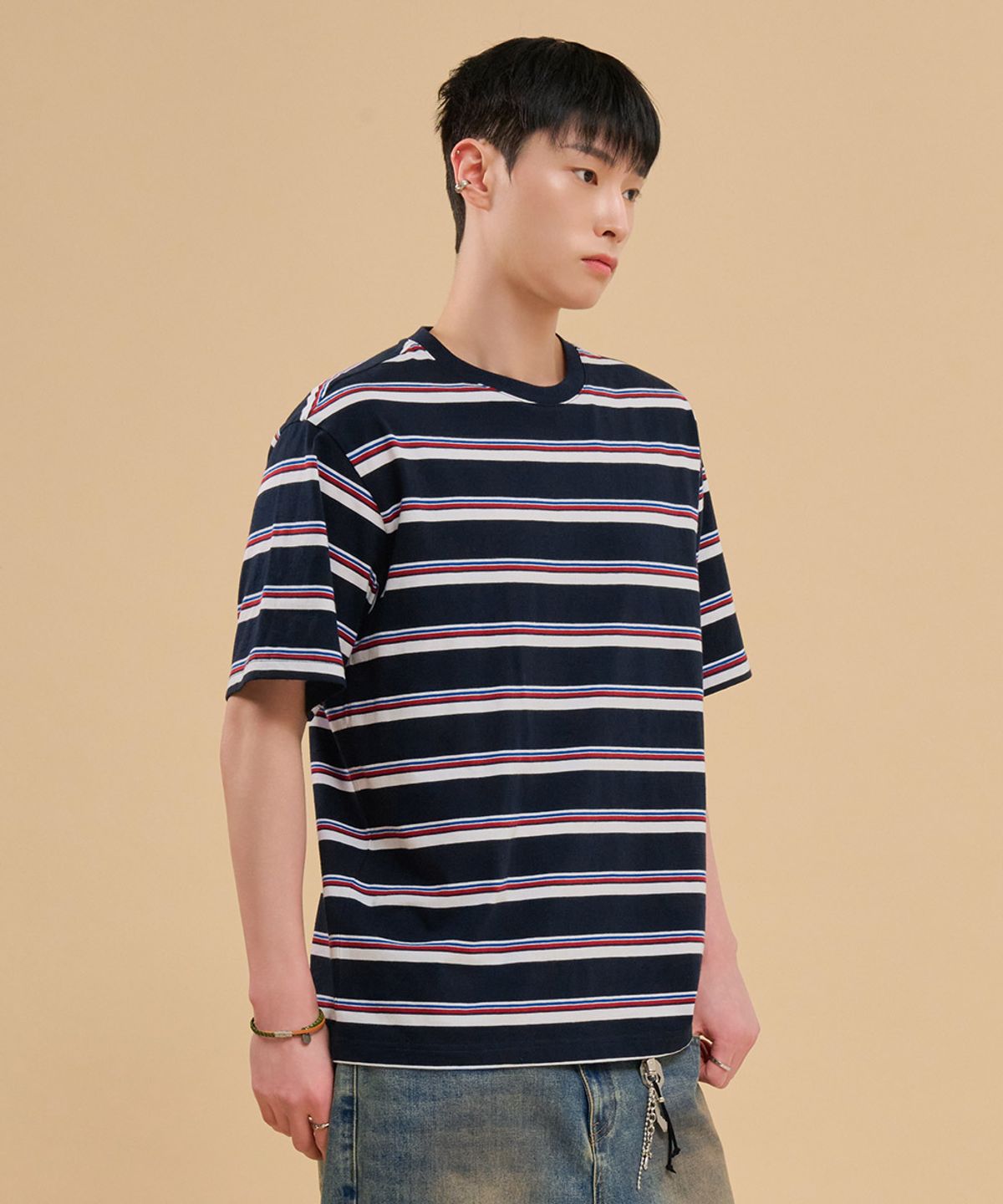 체이스컬트(CHASECULT) 공용 멀티 스트라이프 반팔 티셔츠-FBRU5819D04