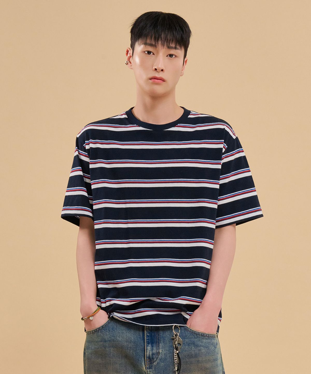 체이스컬트(CHASECULT) 공용 멀티 스트라이프 반팔 티셔츠-FBRU5819D04