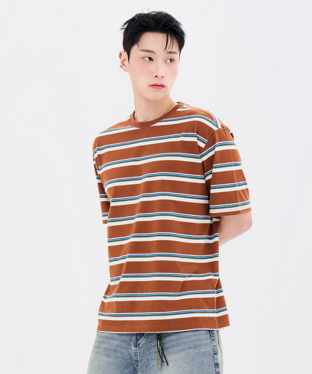 체이스컬트(CHASECULT) 공용 멀티 스트라이프 반팔 티셔츠-FBRU5819D08