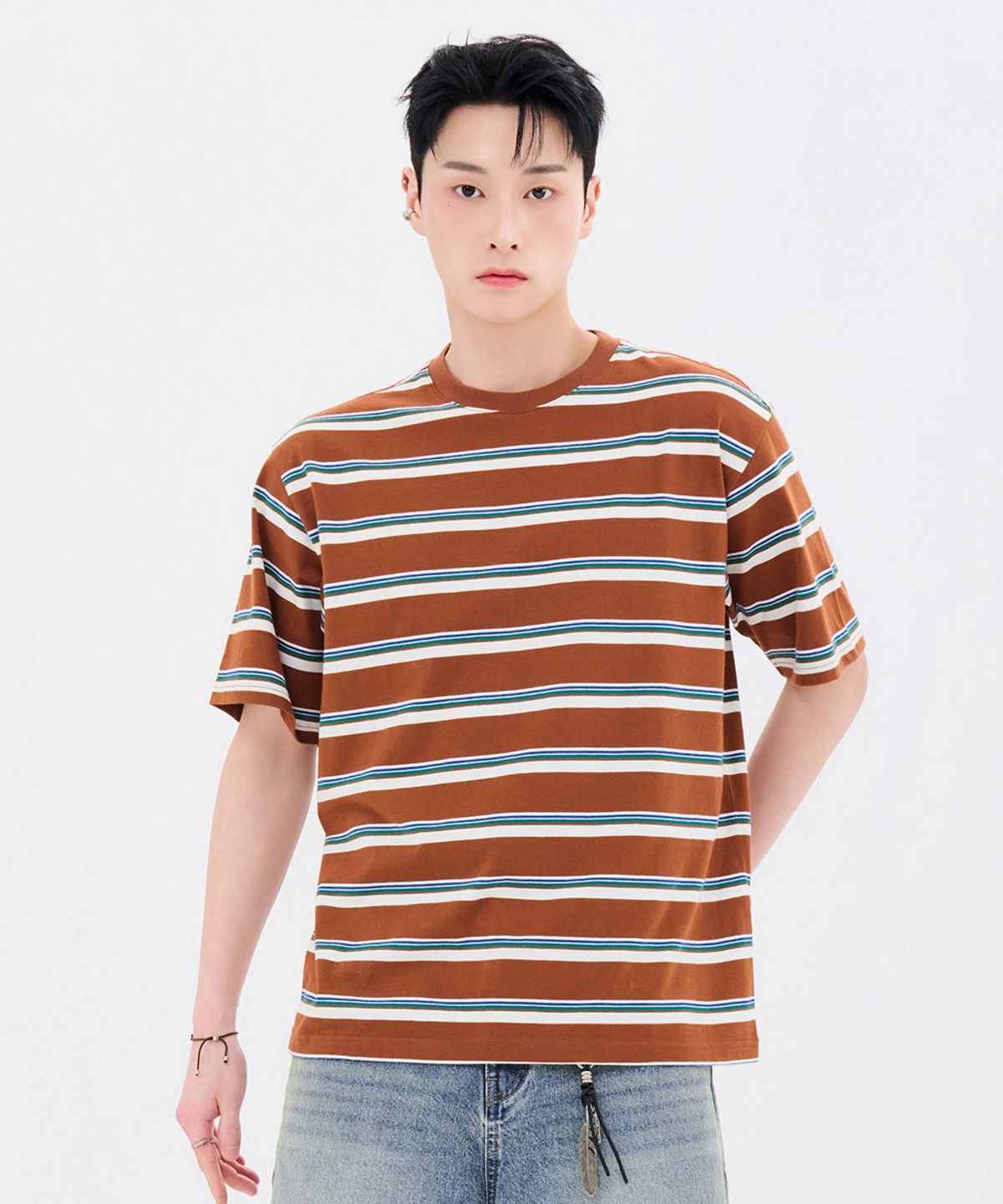 체이스컬트(CHASECULT) 공용 멀티 스트라이프 반팔 티셔츠-FBRU5819D08