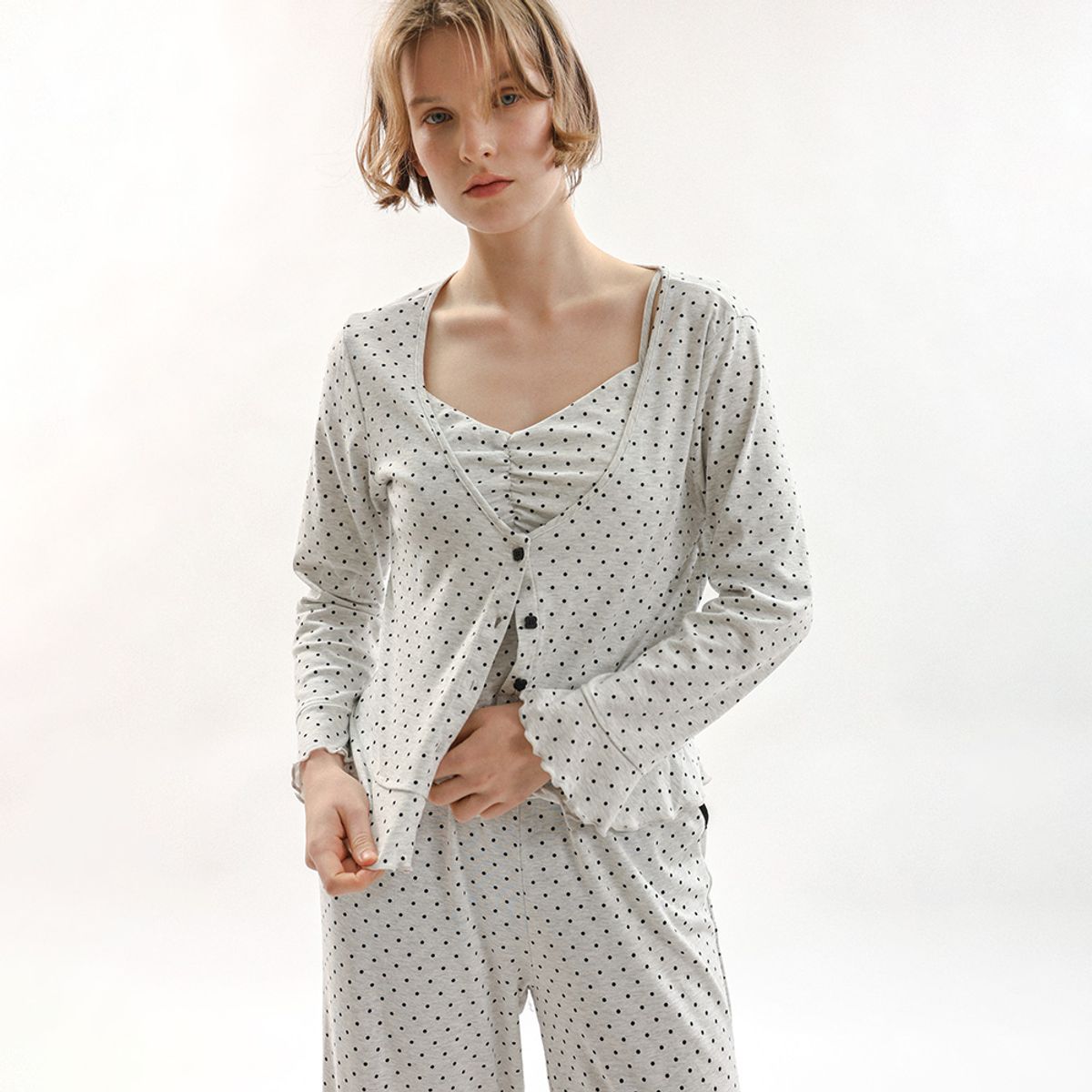 멜라니조이(MELANIE JOY) MJ_Sweet polka dot pajama three-piece set_GRAY