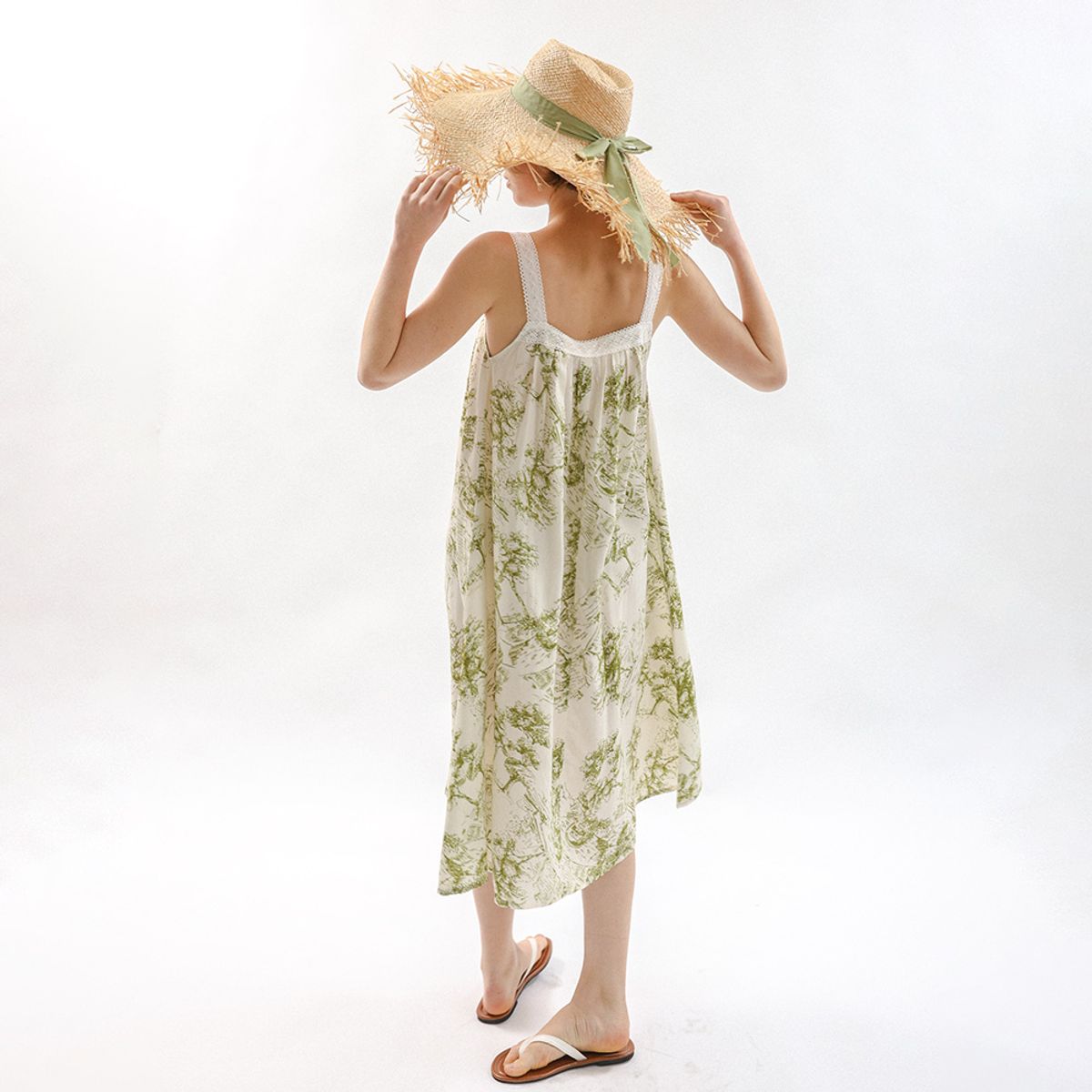 멜라니조이(MELANIE JOY) MJ_Floral lace trim slip pajama dress_GREEN