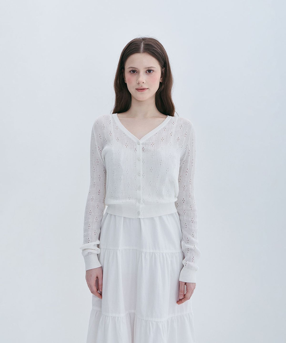 모아벨(MOABEL) SOFT EYELET KNIT CARDIGAN - IVORY