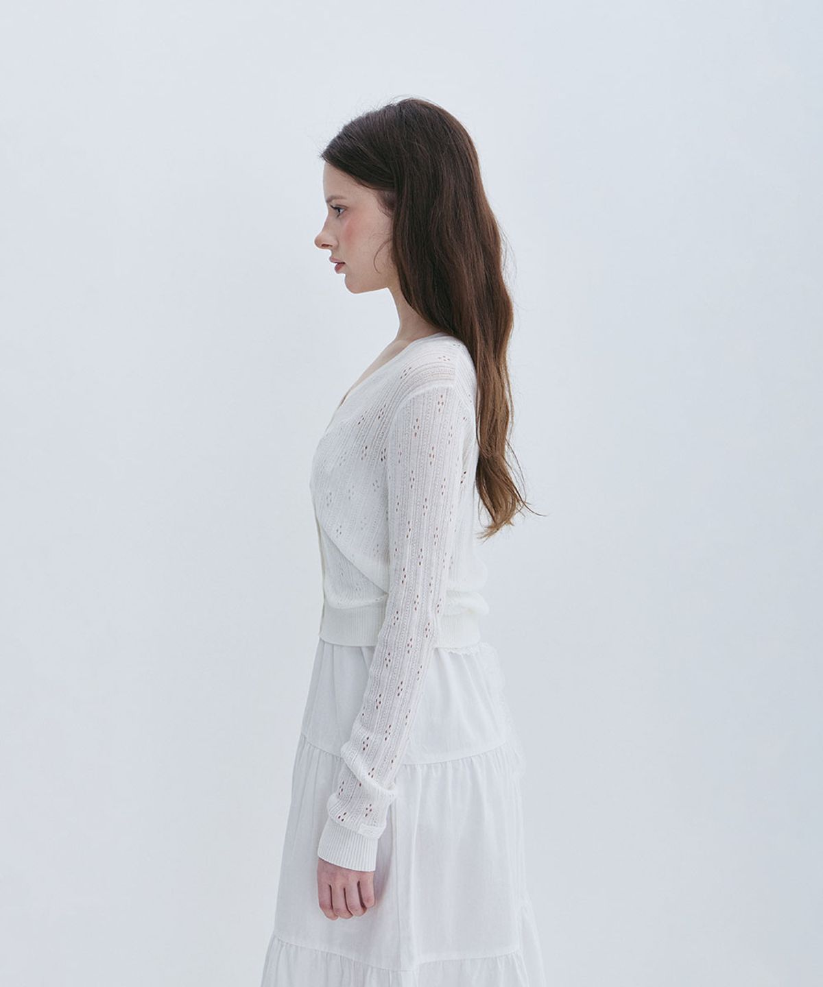 모아벨(MOABEL) SOFT EYELET KNIT CARDIGAN - IVORY