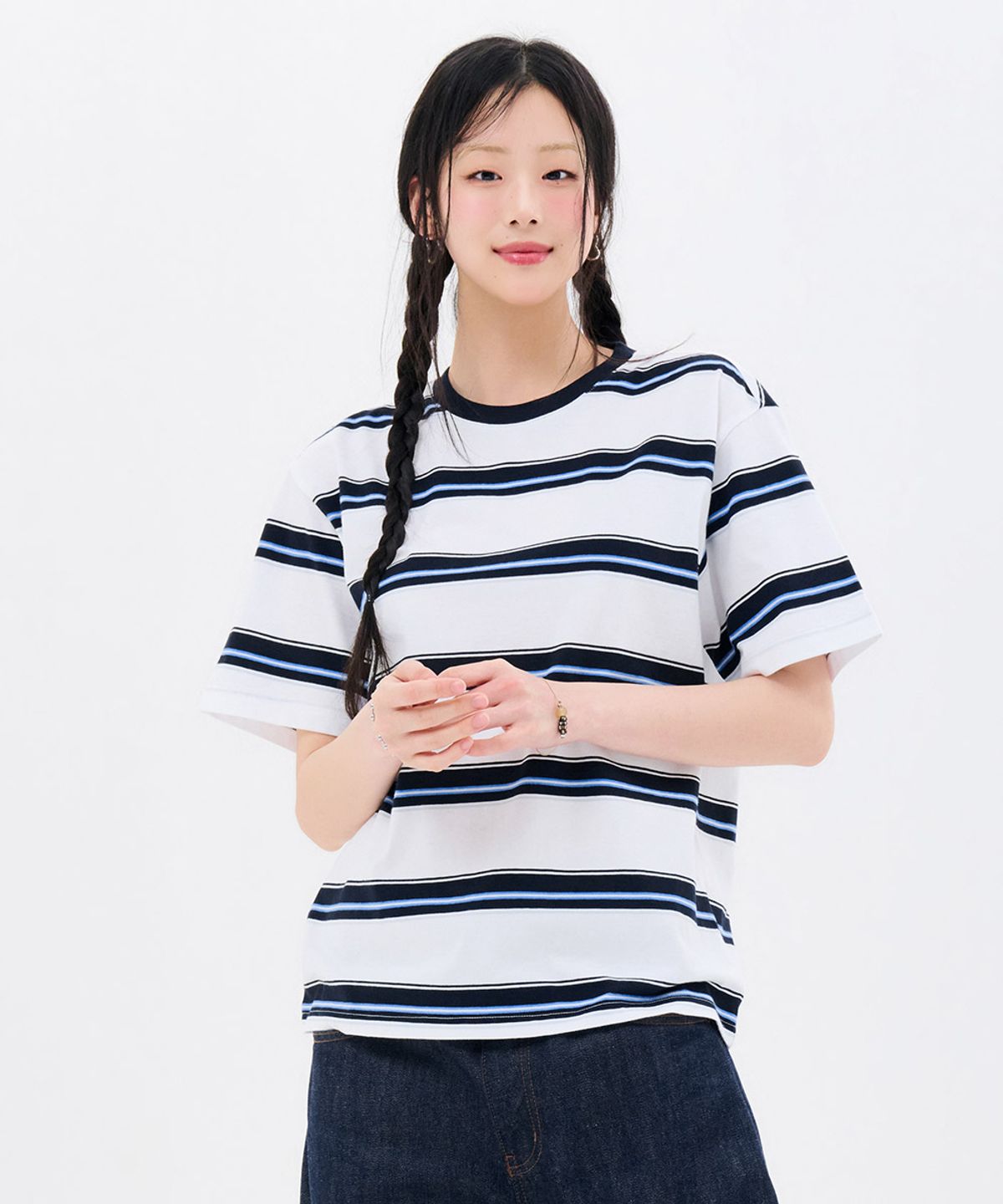 체이스컬트(CHASECULT) 공용 빅 멀티 스트라이프 반팔 티셔츠-FBRU5820D04