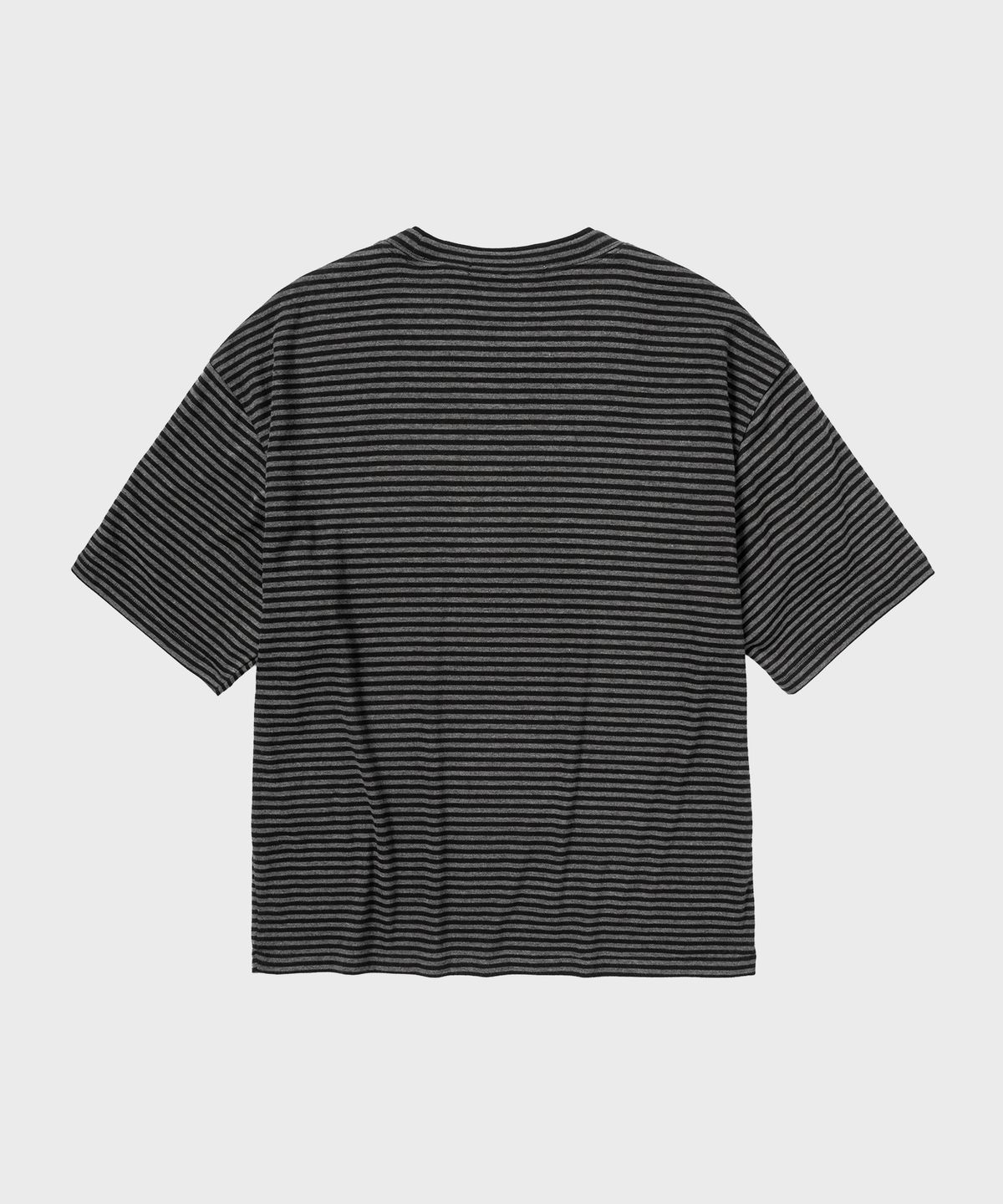 넌블랭크(NONBLANK) 스트라이프 크롭 HS 티셔츠_DARK GREY