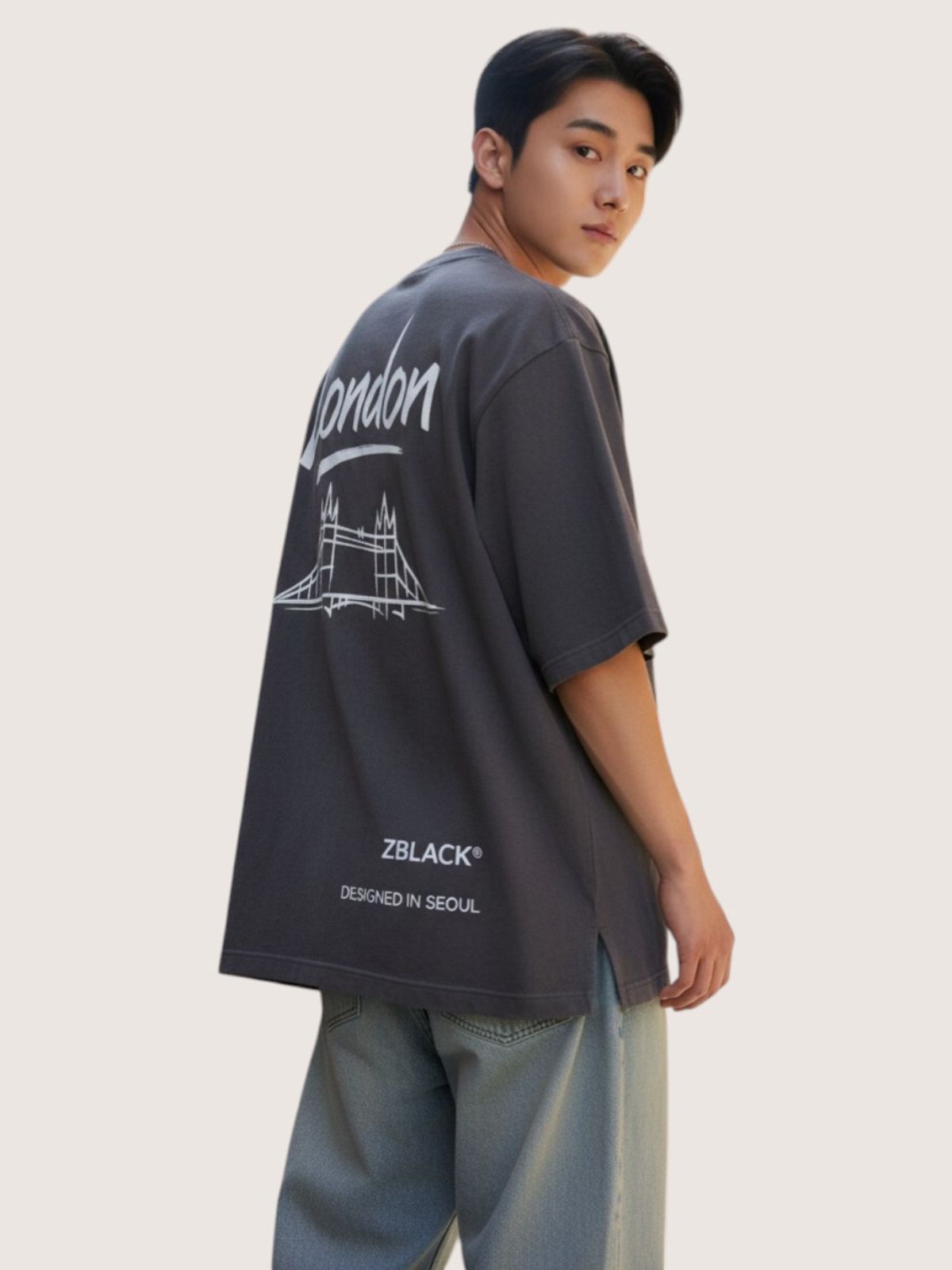 지블랙(ZBLACK) 런던 시그니쳐 반팔  티셔츠 BEIGE