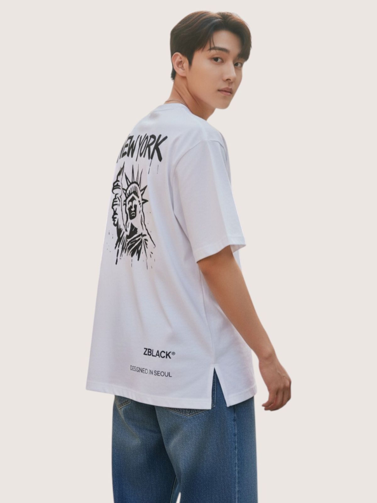 지블랙(ZBLACK) 뉴욕 시그니쳐 반팔  티셔츠(WHITE)