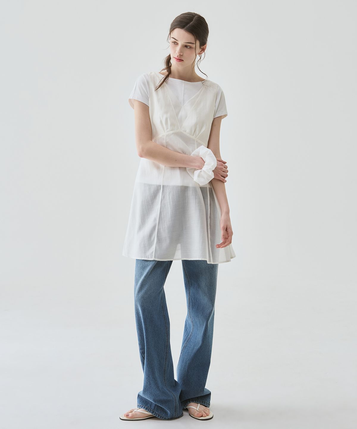 드로우핏 우먼(DRAWFIT WOMEN) 튤립 레이어드 미디 원피스 [IVORY]
