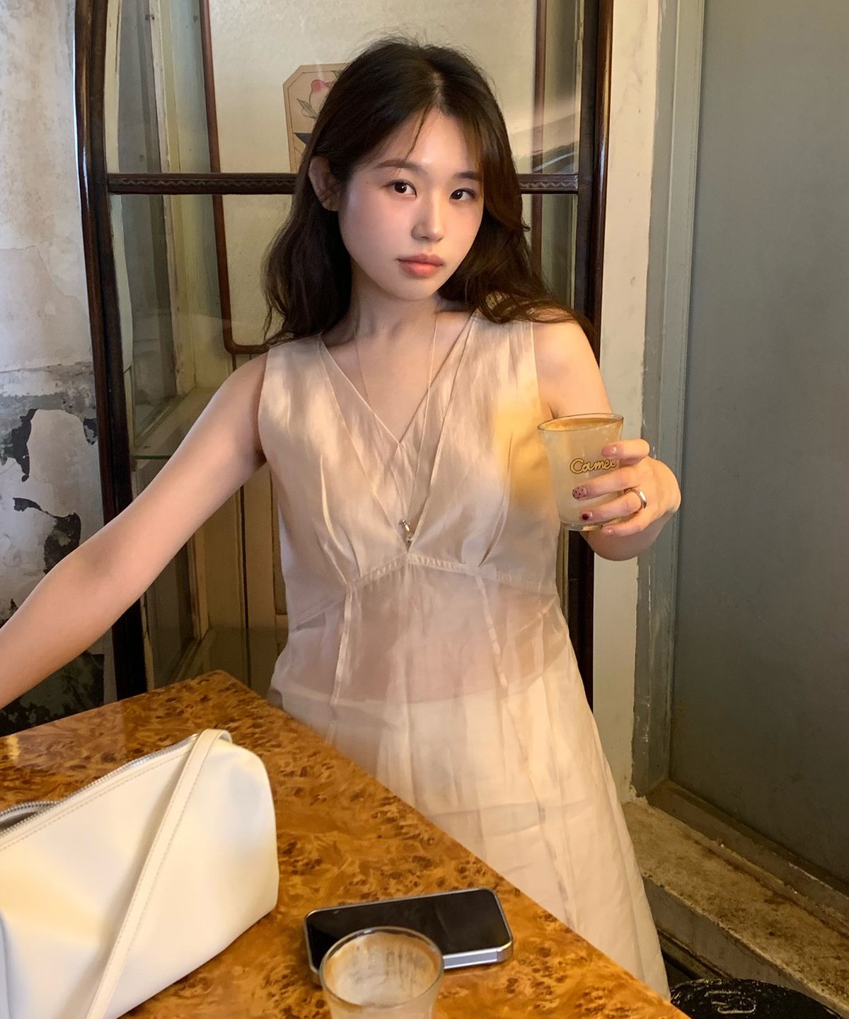 드로우핏 우먼(DRAWFIT WOMEN) 튤립 레이어드 미디 원피스 [IVORY]