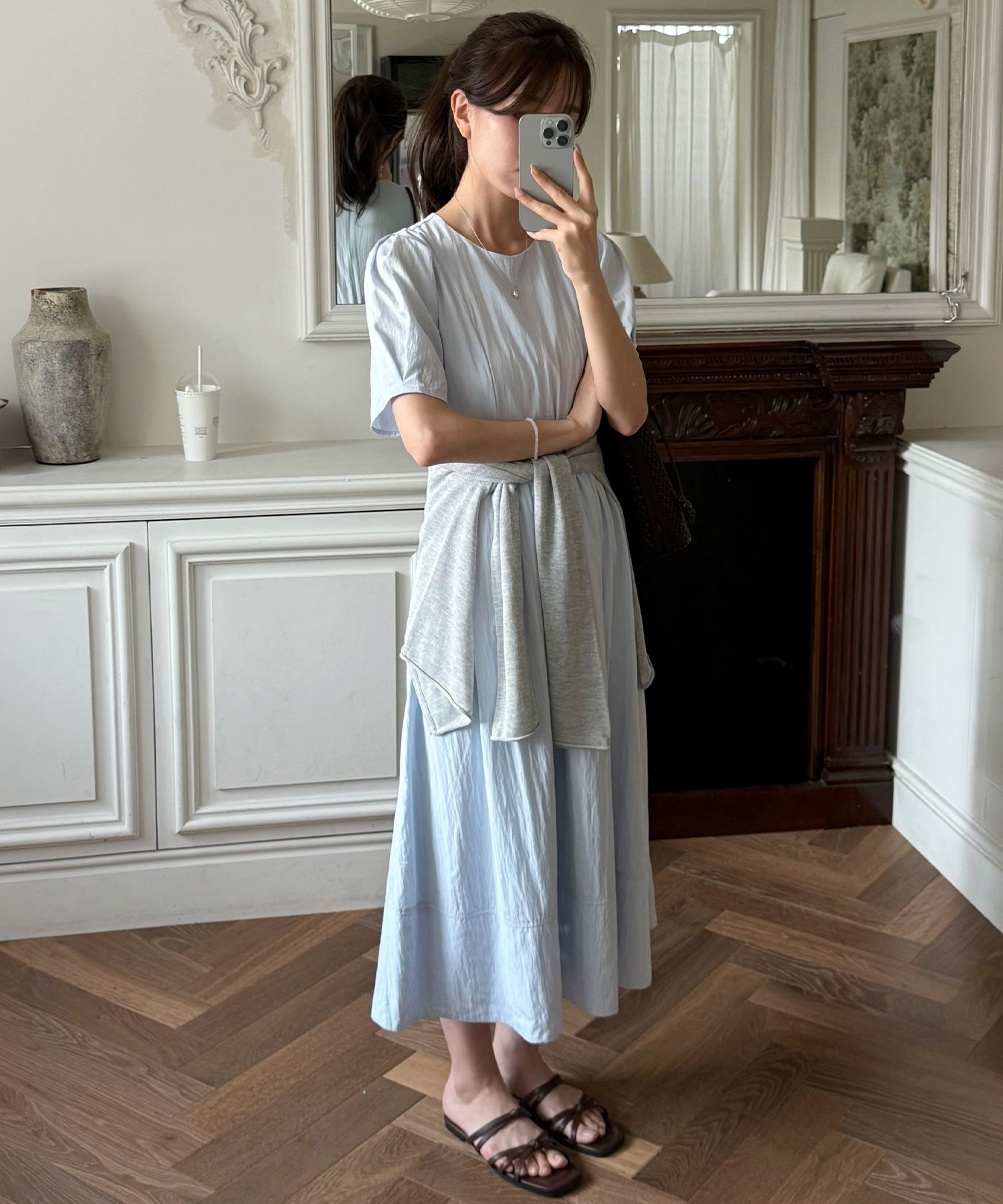 MUSINSA公式 | DRAWFIT WOMEN パフスリーブ半袖ロングワンピース