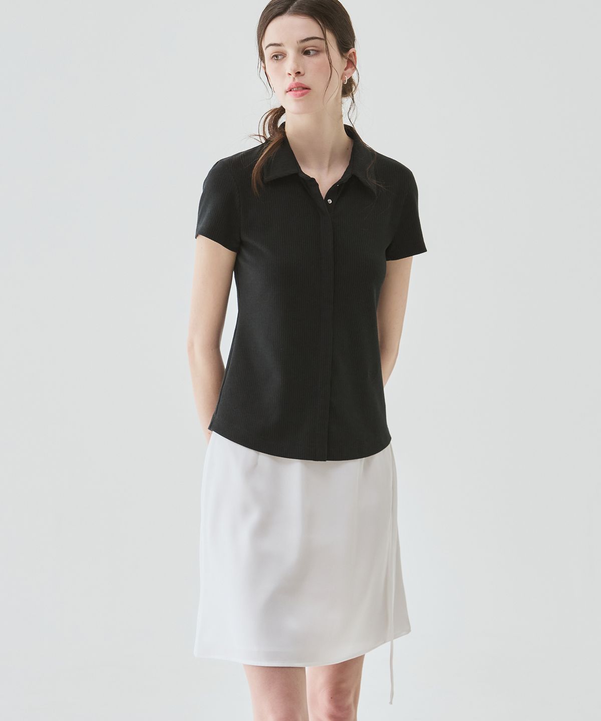 드로우핏 우먼(DRAWFIT WOMEN) 서플 저지 카라 반팔 티셔츠 [WHITE]