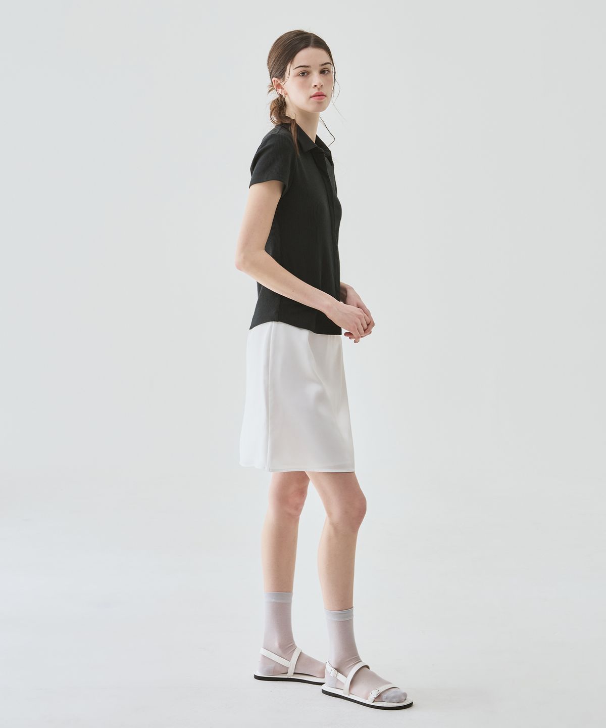 드로우핏 우먼(DRAWFIT WOMEN) 서플 저지 카라 반팔 티셔츠 [WHITE]