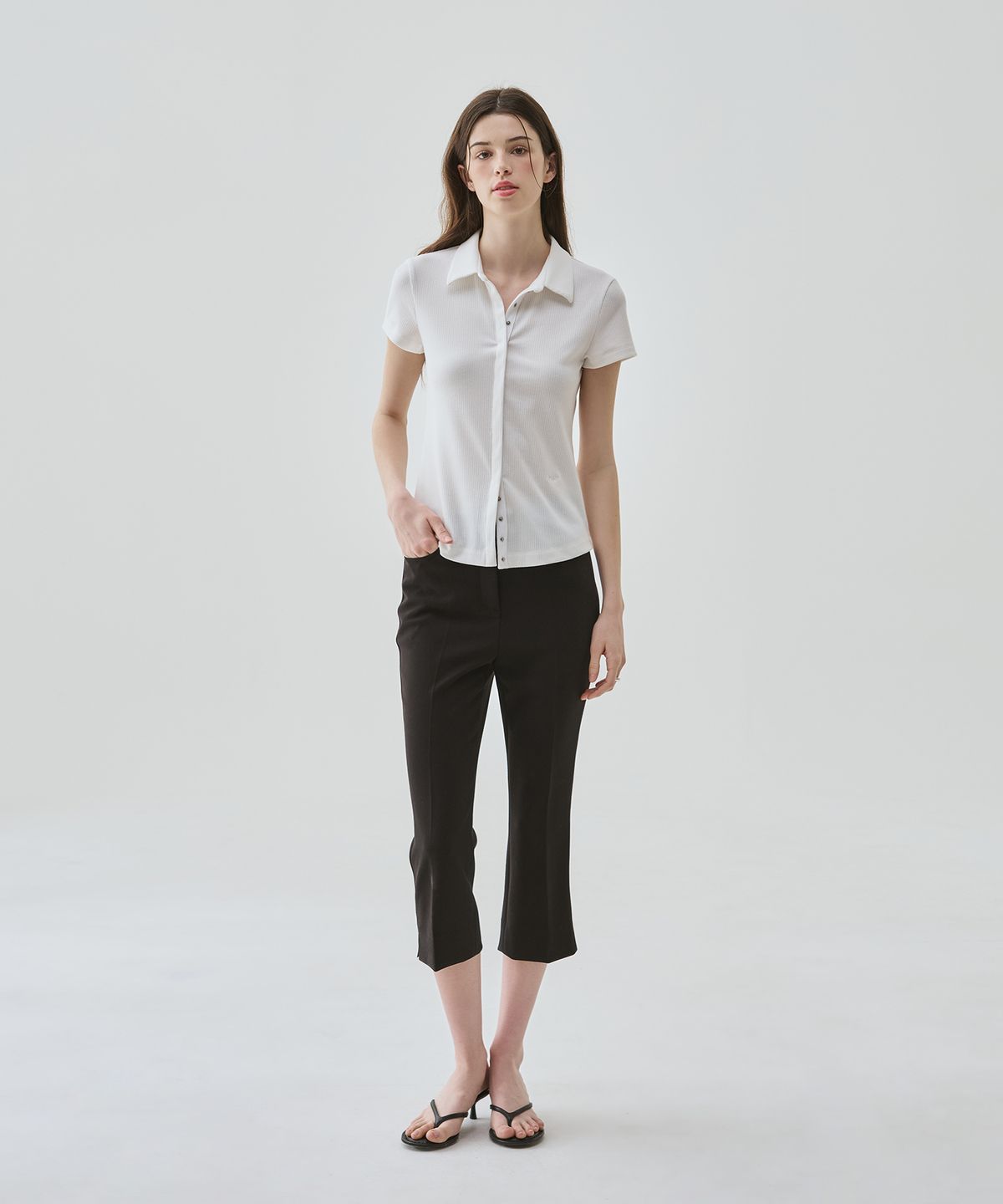 드로우핏 우먼(DRAWFIT WOMEN) 서플 저지 카라 반팔 티셔츠 [WHITE]