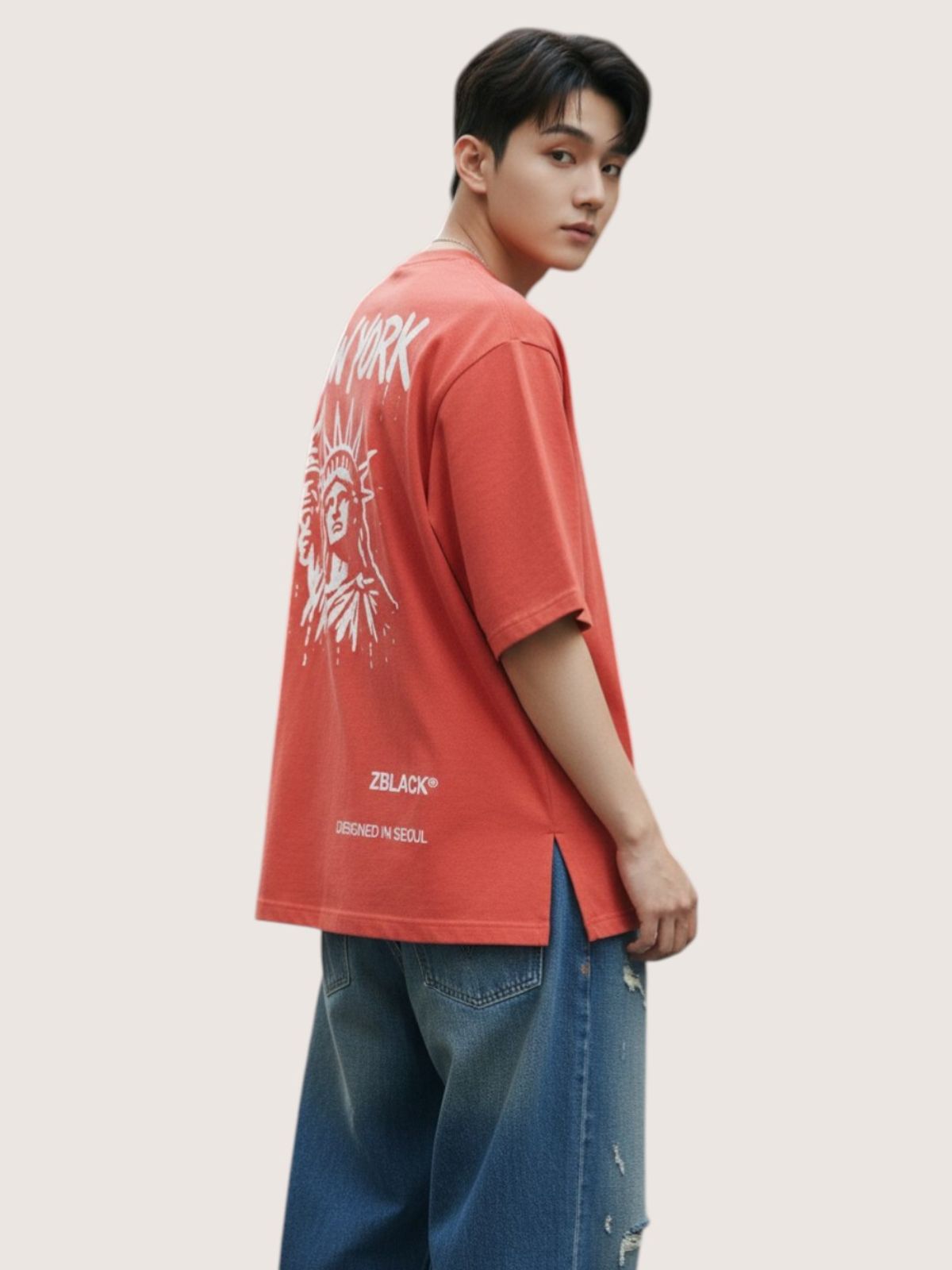 지블랙(ZBLACK) 뉴욕 시그니쳐 반팔  티셔츠(CORAL RED)