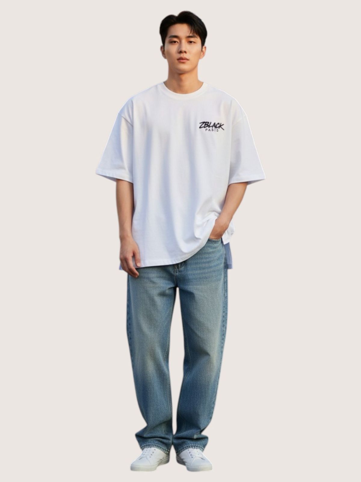 지블랙(ZBLACK) 파리 시그니쳐 반팔  티셔츠(WHITE)