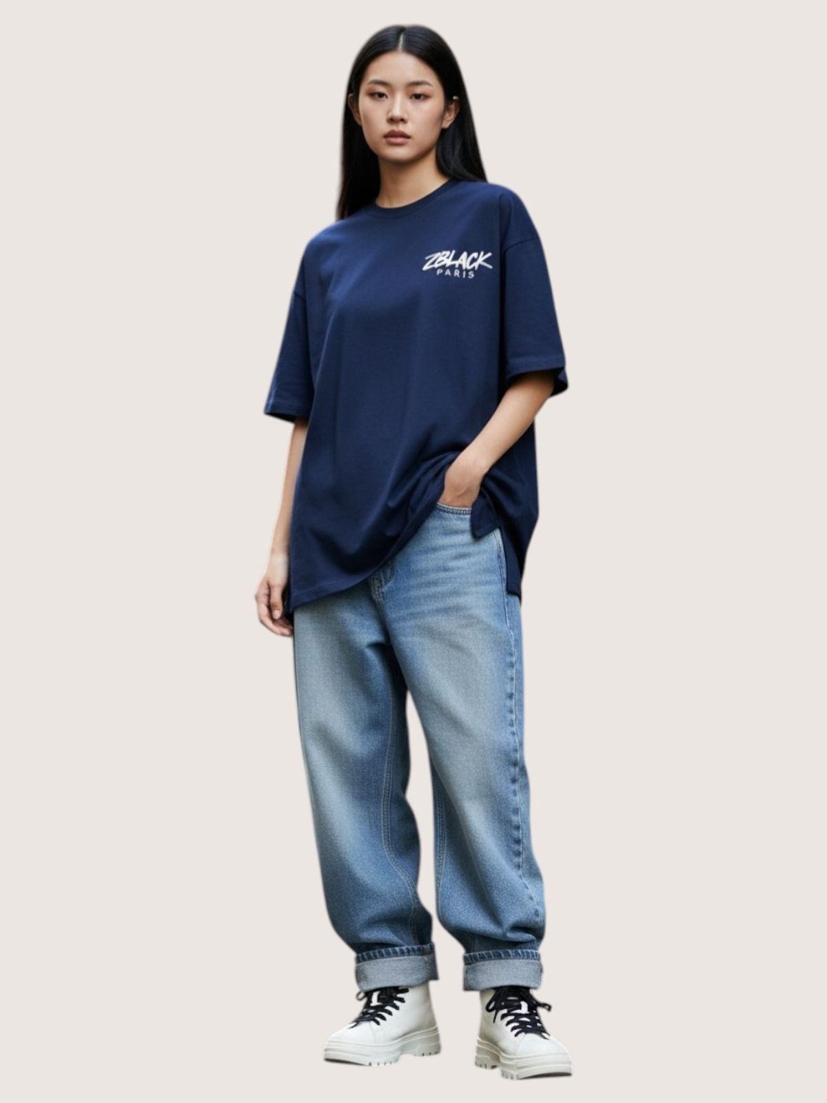 지블랙(ZBLACK) 파리 시그니쳐 반팔  티셔츠(NAVY)