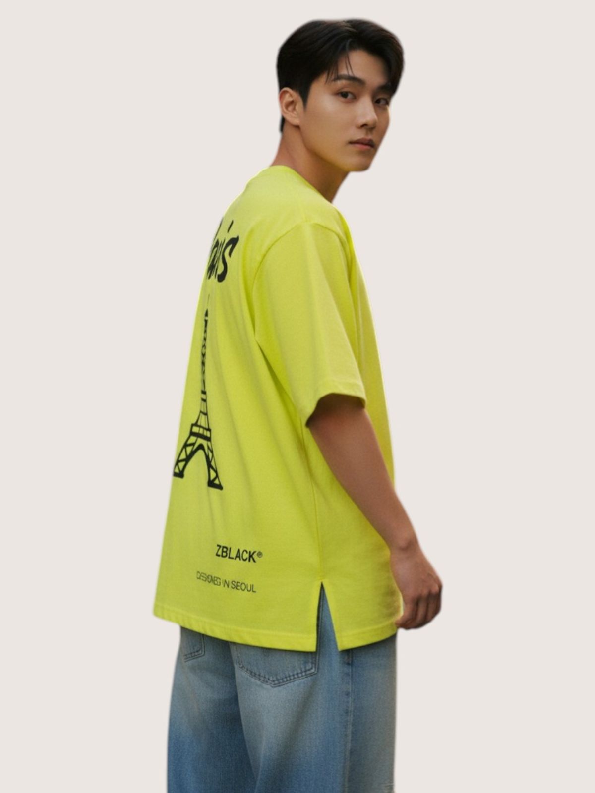 지블랙(ZBLACK) 파리 시그니쳐 반팔  티셔츠(NEON YELLOW)