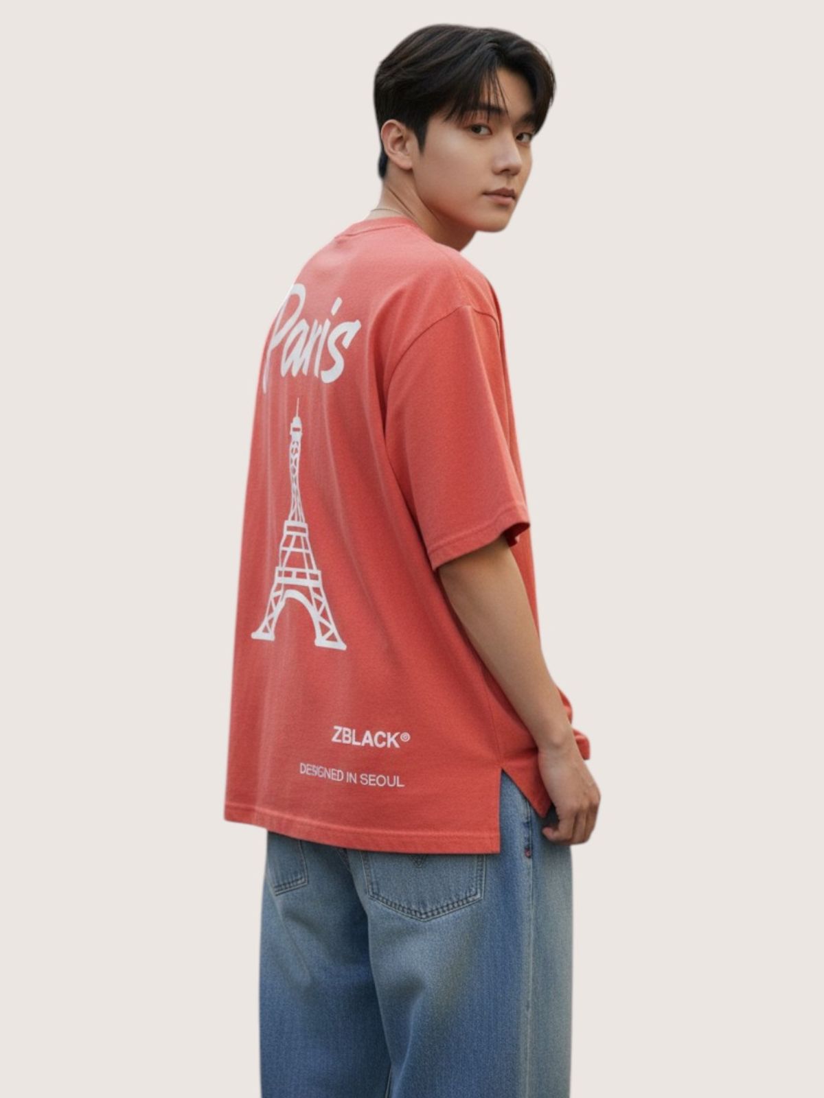 지블랙(ZBLACK) 파리 시그니쳐 반팔  티셔츠(CORAL RED)