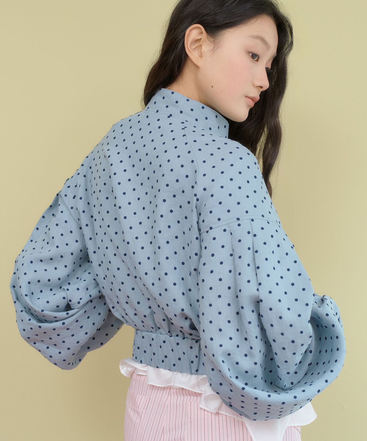 센뉴(SENUE) Dotty Linen Volume Bomber Jacket (BLUE)
