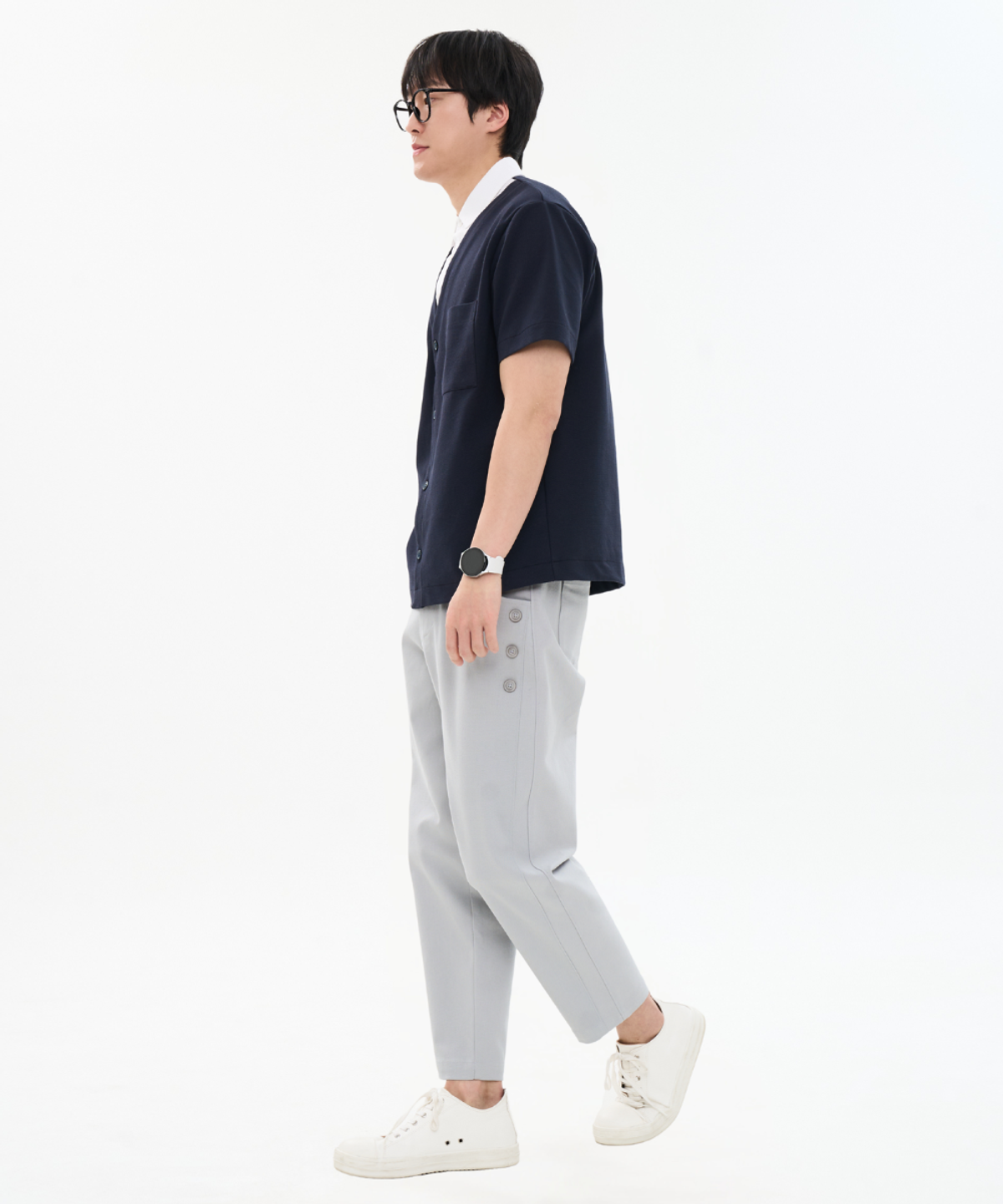 커스텀어스(CUSTOMUS) 남성 분또 셔츠 레이어드 반팔 티셔츠 가디건형 CXS26MKKT301 NAV