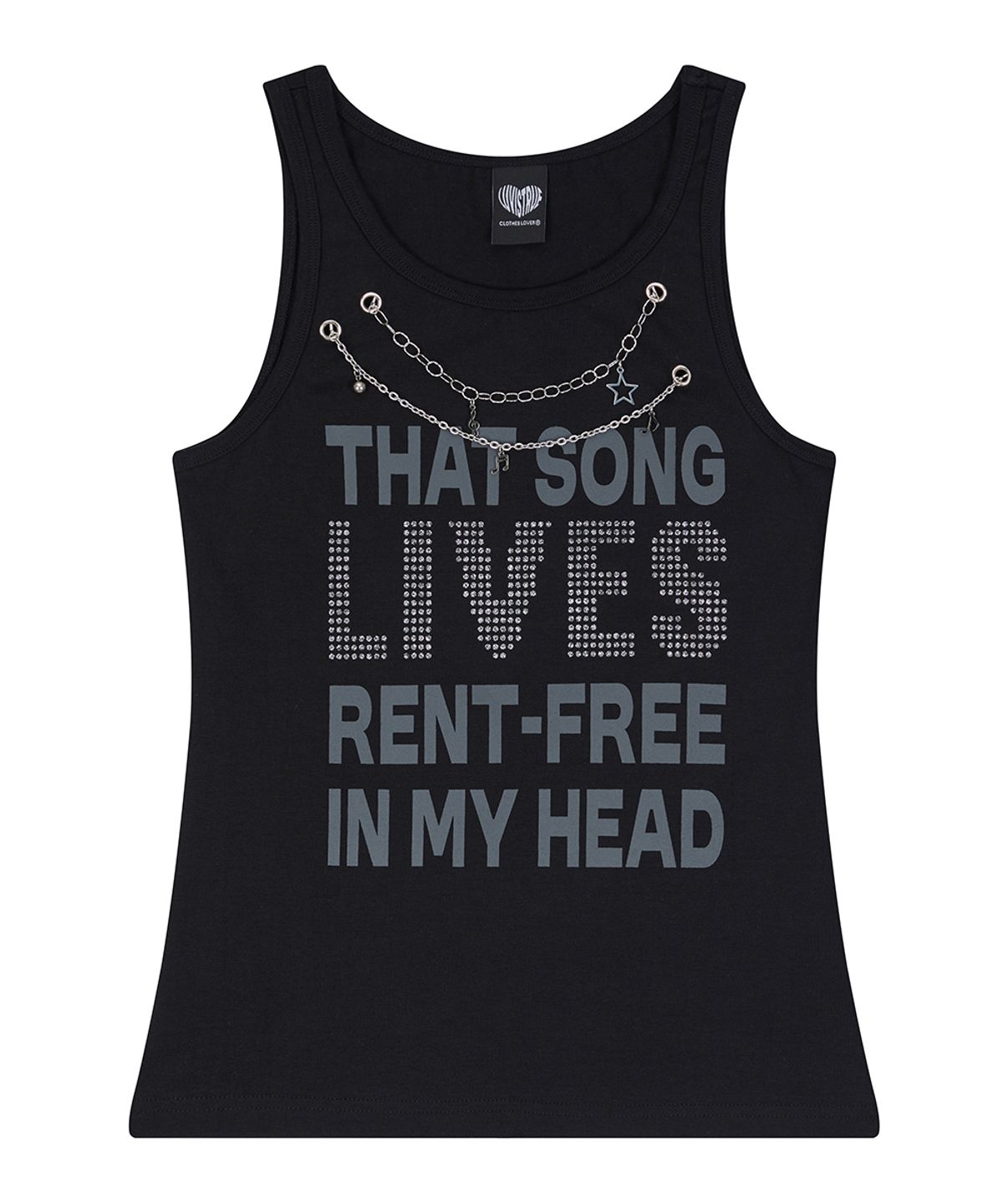 러브이즈트루(LUVISTRUE) SY NECKLACE SONG SLEEVELESS TEE(BLACK)