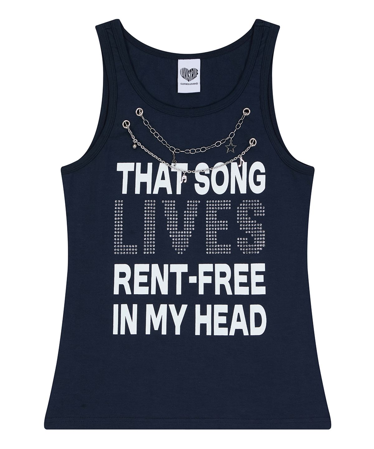 러브이즈트루(LUVISTRUE) SY NECKLACE SONG SLEEVELESS TEE(NAVY)
