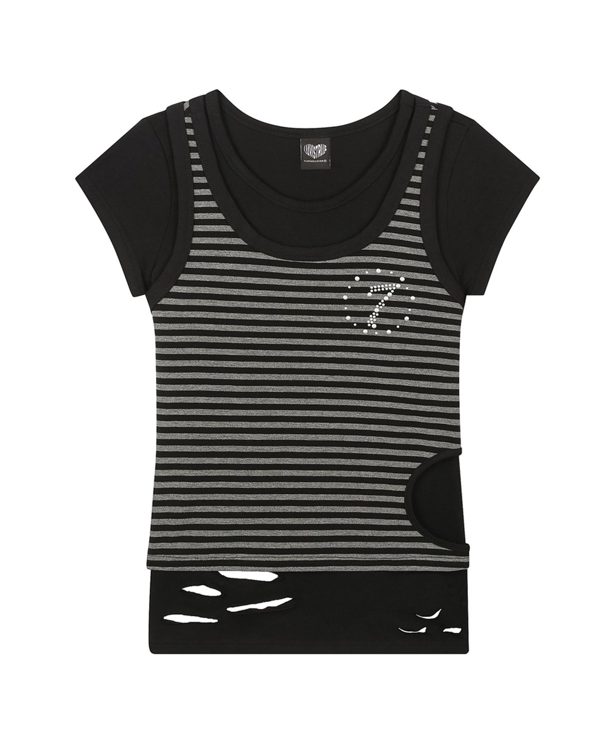 러브이즈트루(LUVISTRUE) SY DAMAGE LAYERED TEE(BLACK)