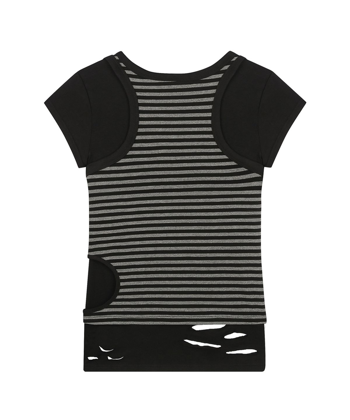 러브이즈트루(LUVISTRUE) SY DAMAGE LAYERED TEE(BLACK)