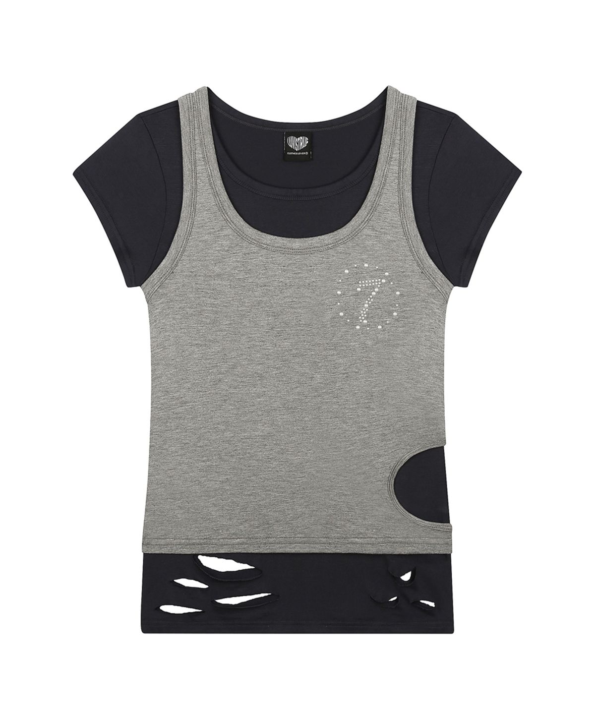 러브이즈트루(LUVISTRUE) SY DAMAGE LAYERED TEE(NAVY)