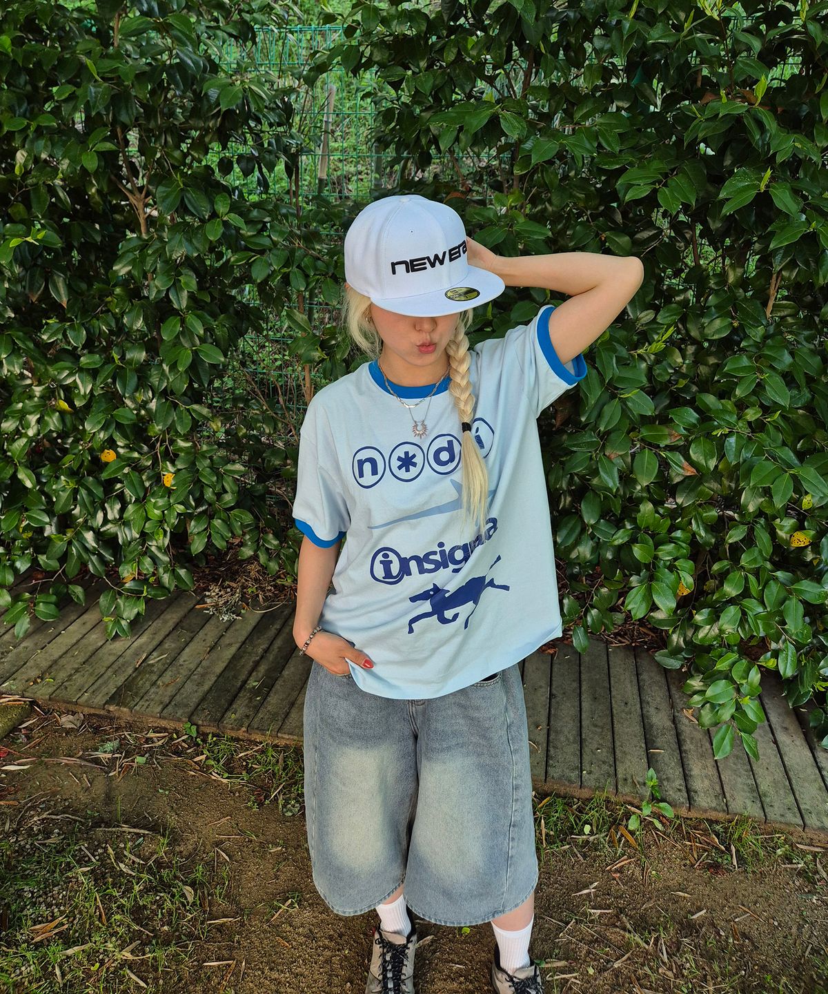 노디(NODI) Insignia Star Ringer crop Tee sky blue