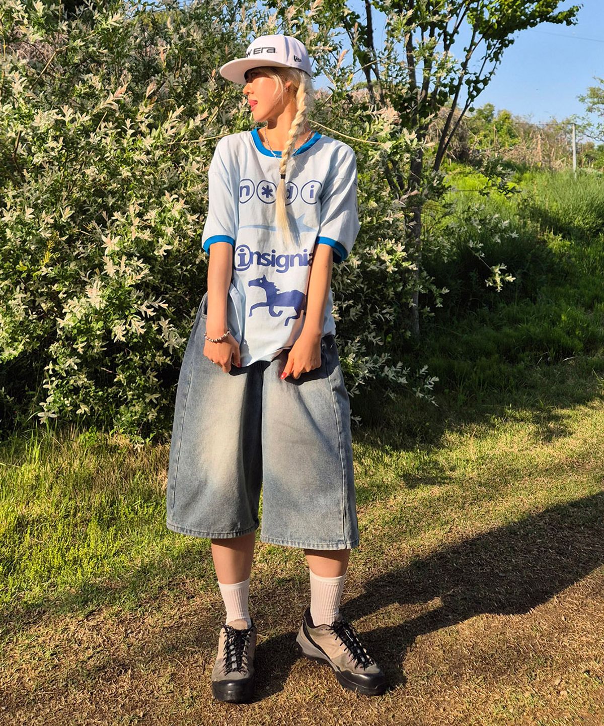 노디(NODI) Insignia Star Ringer crop Tee sky blue