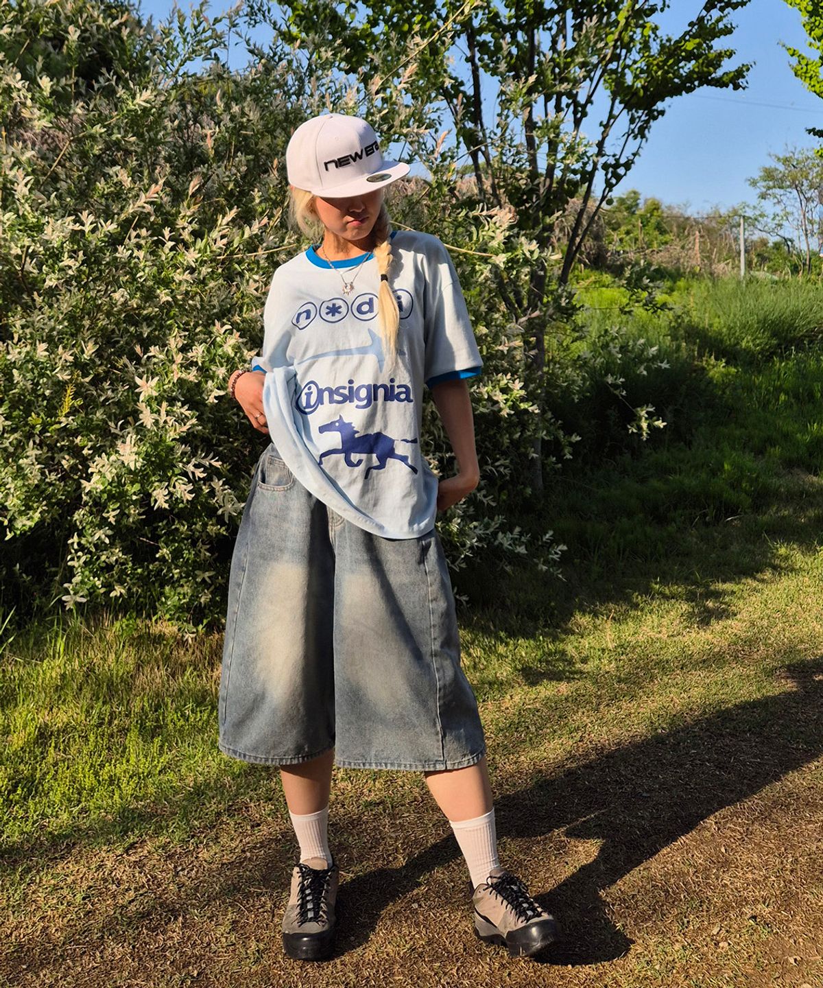 노디(NODI) Insignia Star Ringer crop Tee sky blue
