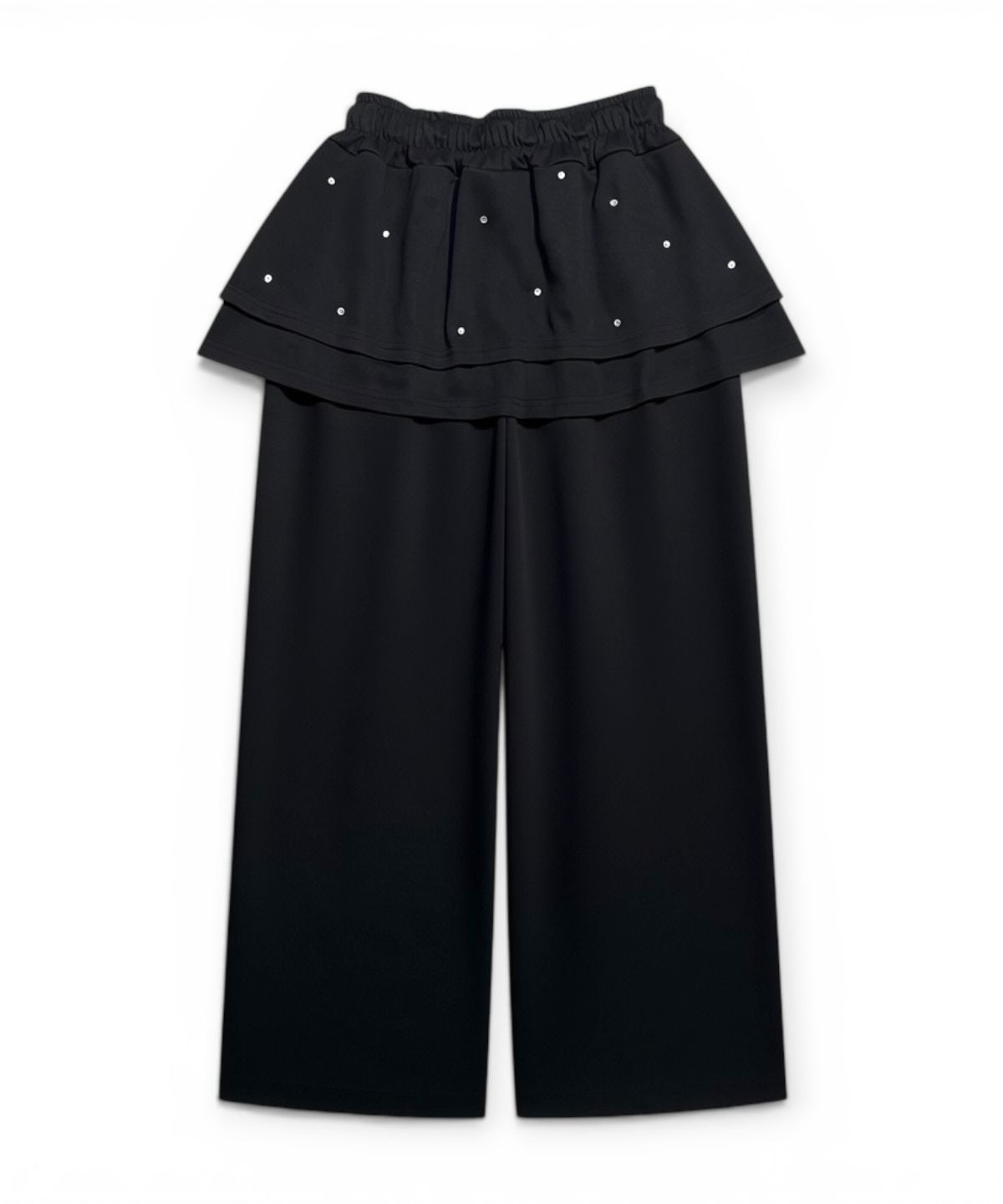 본슬리피(BORN SLIPPY) Crystal Stud Layered Flare Skirt Pants (Black)