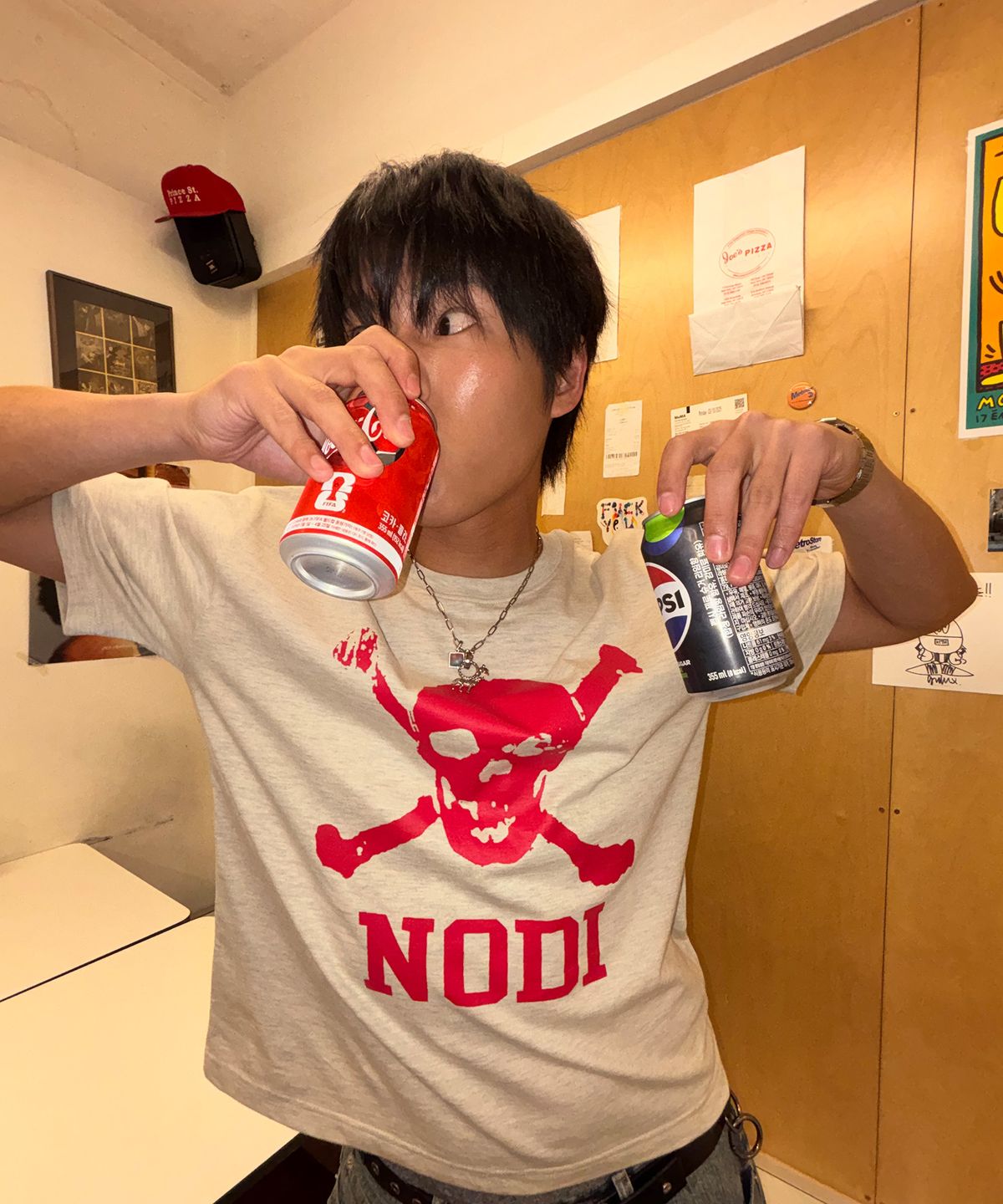 노디(NODI) Trouble Skull Dept crop Tee melange gray