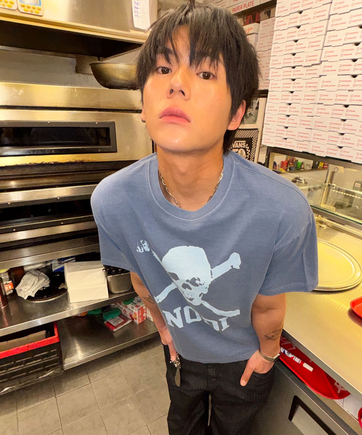노디(NODI) Trouble Skull Dept pigment crop Tee light navy