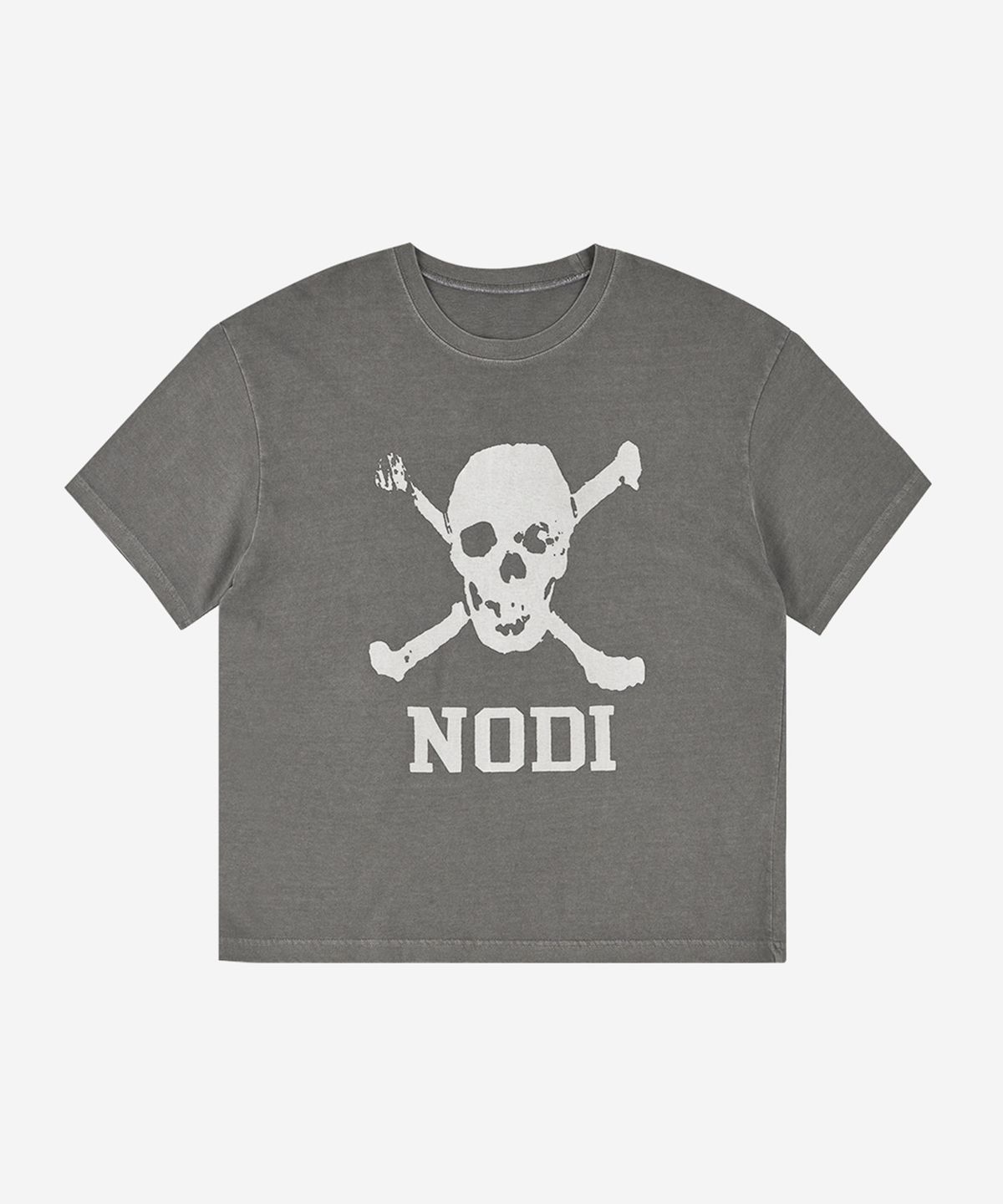 노디(NODI) Trouble Skull Dept pigment crop Tee light gray