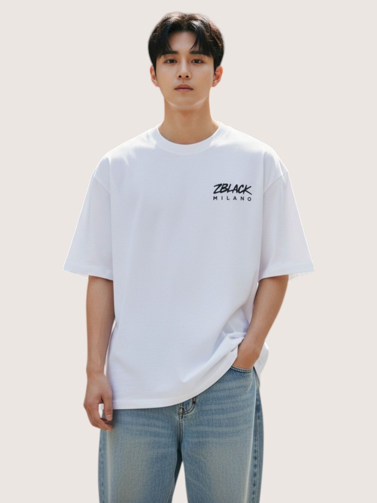 지블랙(ZBLACK) 밀라노 시그니쳐 반팔  티셔츠(WHITE)
