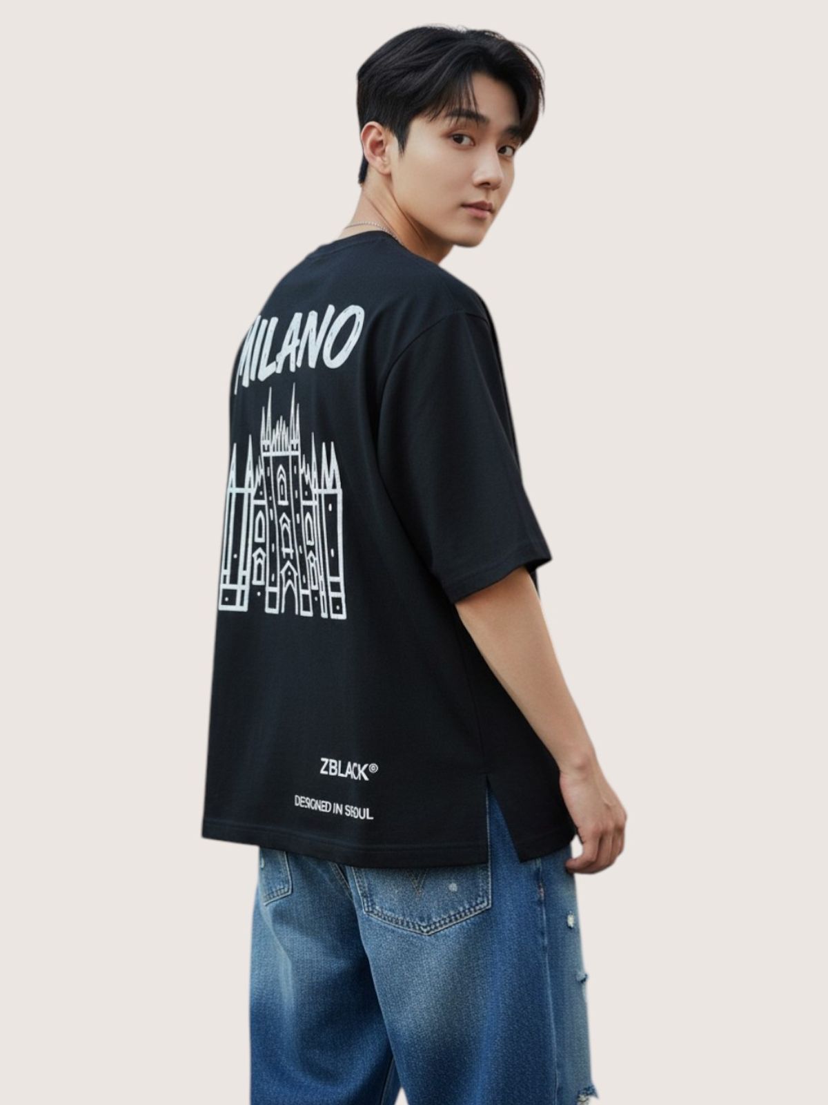 지블랙(ZBLACK) 밀라노 시그니쳐 반팔  티셔츠(BLACK)