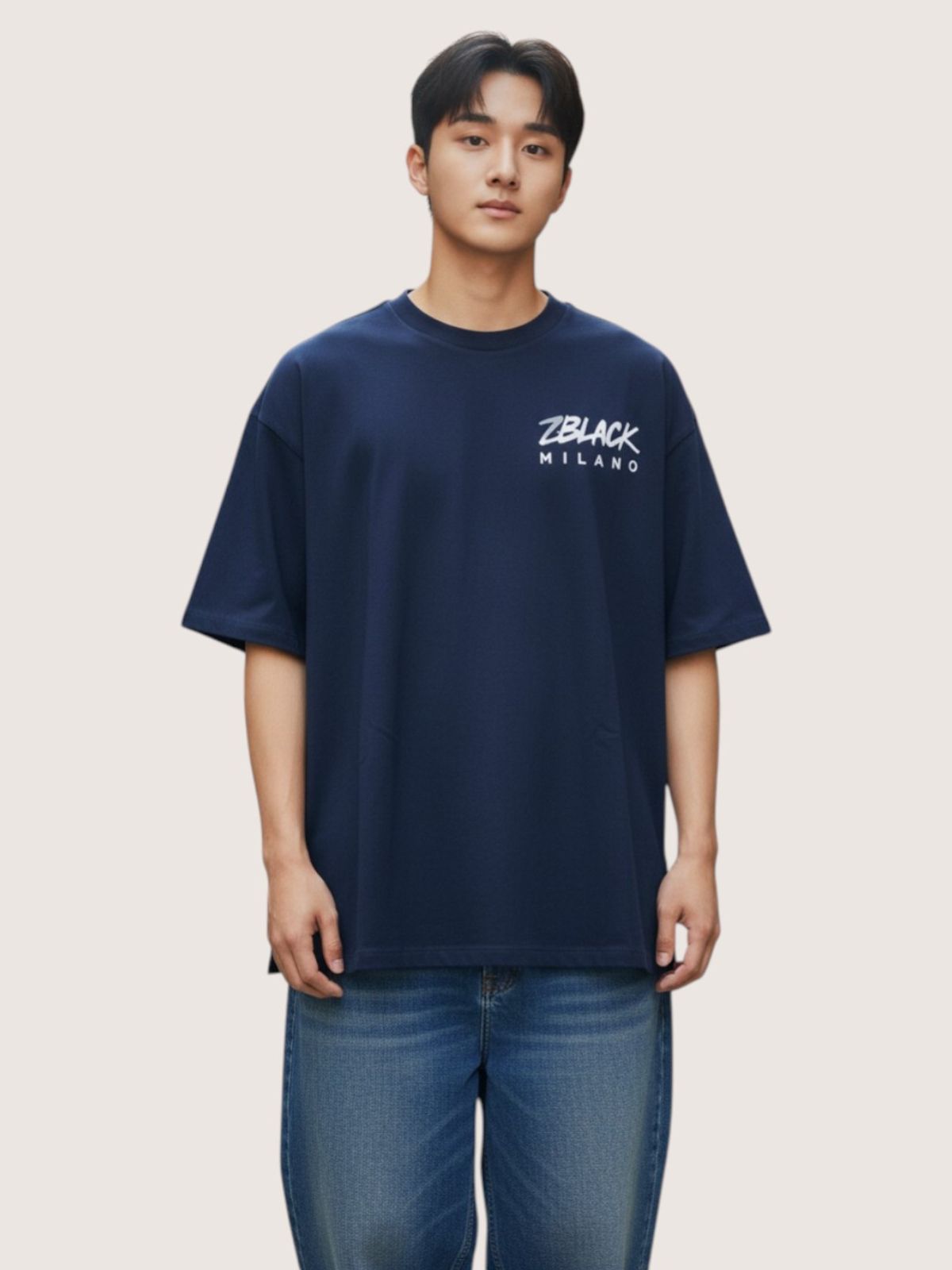 지블랙(ZBLACK) 밀라노 시그니쳐 반팔  티셔츠(NAVY)
