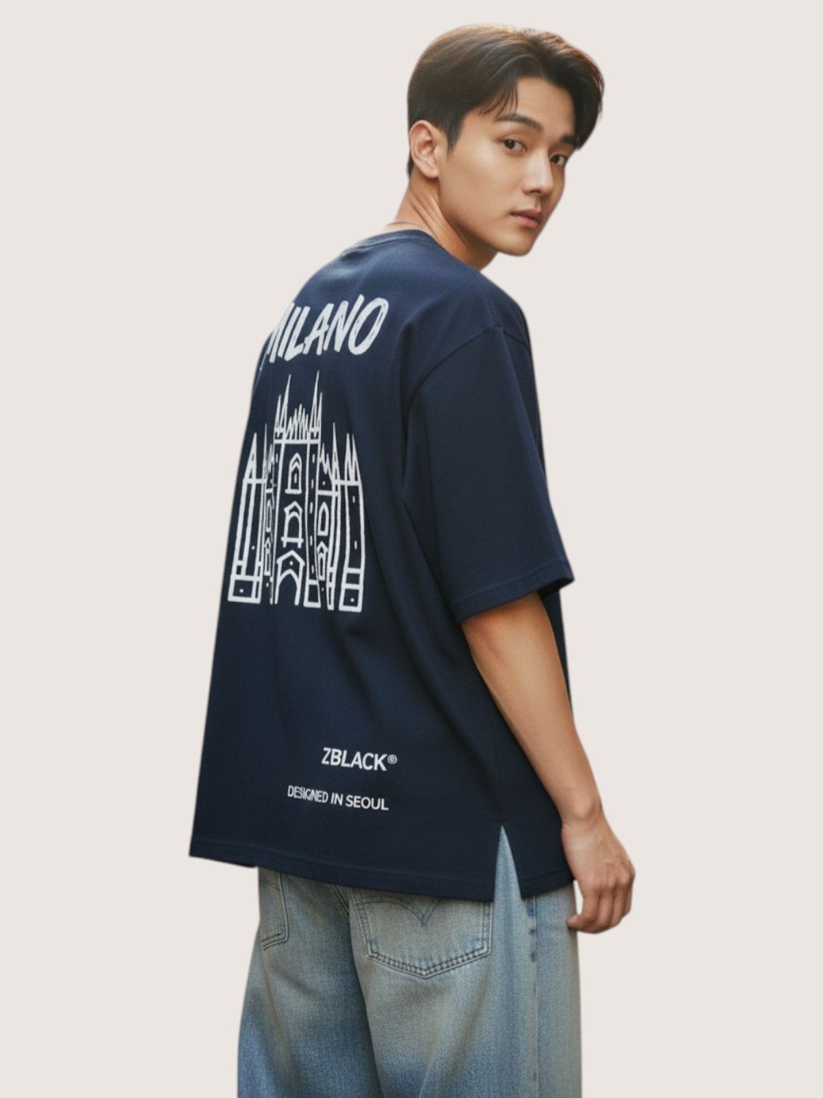 지블랙(ZBLACK) 밀라노 시그니쳐 반팔  티셔츠(NAVY)